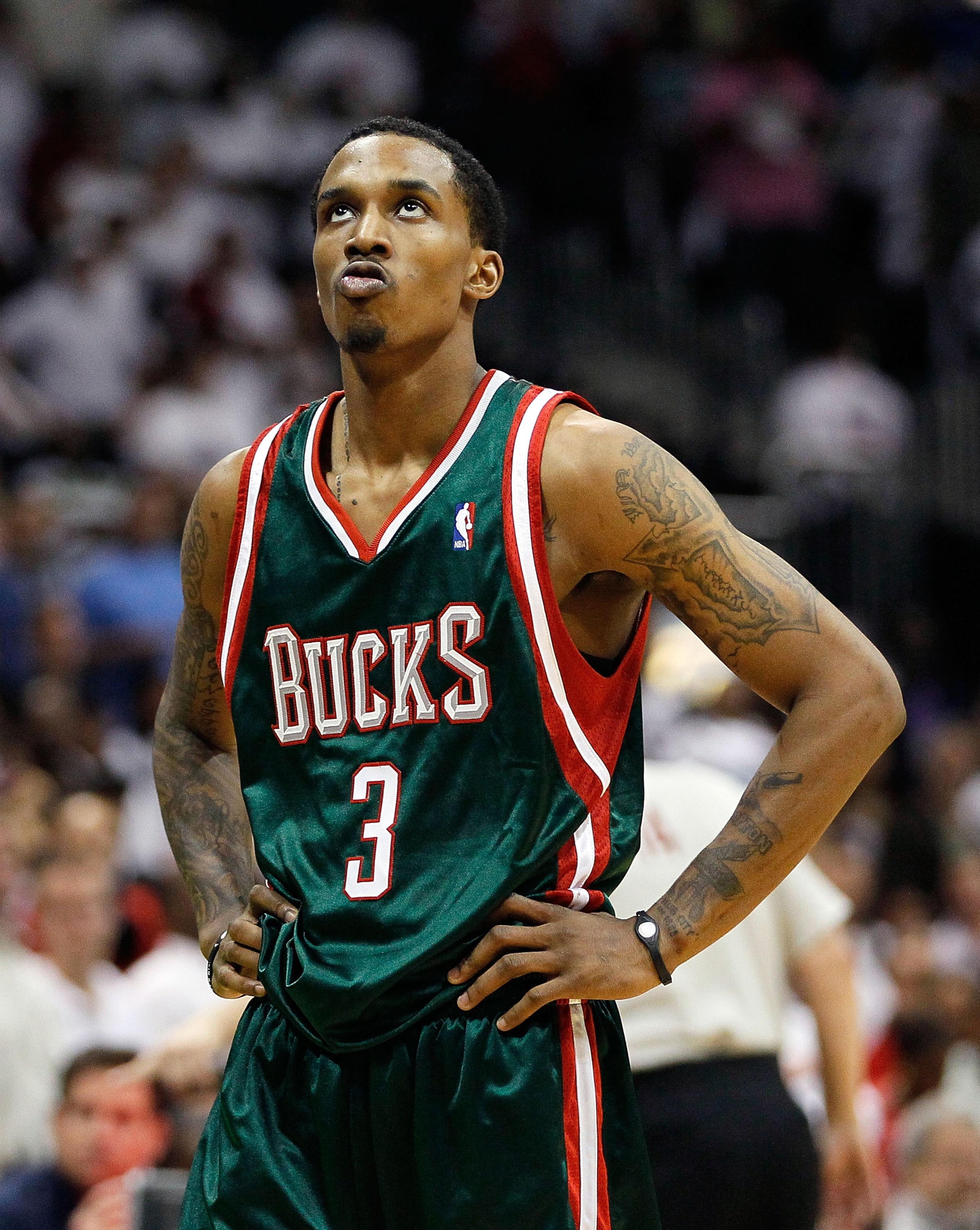 ATLANTA - APRIL 28: Brandon Jennings #3 of the Milwaukee Bucks against the Atlanta Hawks during Game Five of the Eastern Conference Quarterfinals of the 2010 NBA Playoffs at Philips Arena on April 28, 2010 in Atlanta, Georgia. NOTE TO USER: User express ATLANTA - APRIL 28: Brandon Jennings #3 of the Milwaukee Bucks against the Atlanta Hawks during Game Five of the Eastern Conference Quarterfinals of the 2010 NBA Playoffs at Philips Arena on April 28, 2010 in Atlanta, Georgia. NOTE TO USER: User express