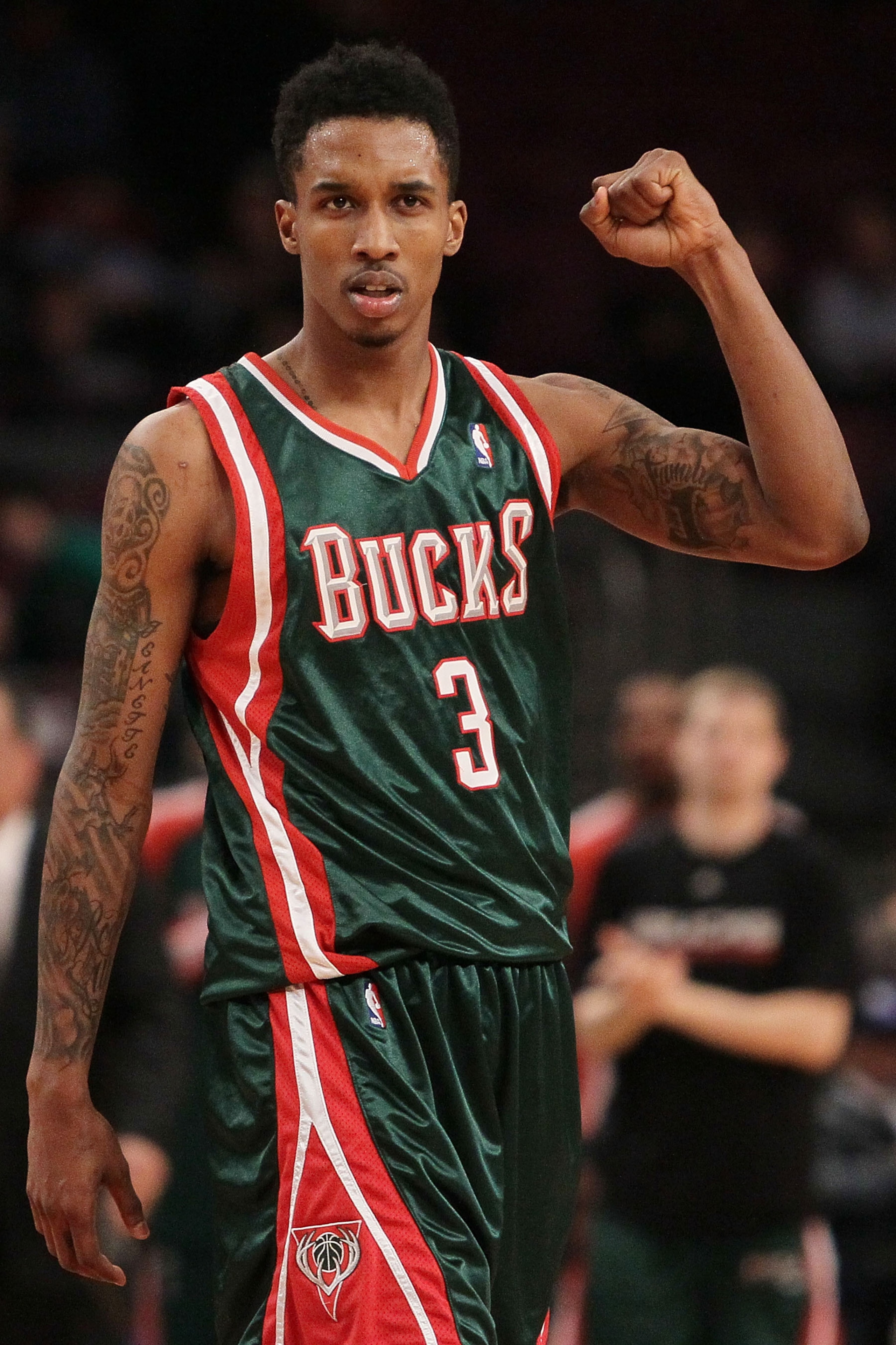 NEW YORK - FEBRUARY 05: Brandon Jennings #3 of the Milwaukee Bucks celebrates victory over the New York Knicks at Madison Square Garden February 5, 2010 in New York City. NOTE TO USER: User expressly acknowledges and agrees that, by downloading and/or usi NEW YORK - FEBRUARY 05: Brandon Jennings #3 of the Milwaukee Bucks celebrates victory over the New York Knicks at Madison Square Garden February 5, 2010 in New York City. NOTE TO USER: User expressly acknowledges and agrees that, by downloading and/or usi