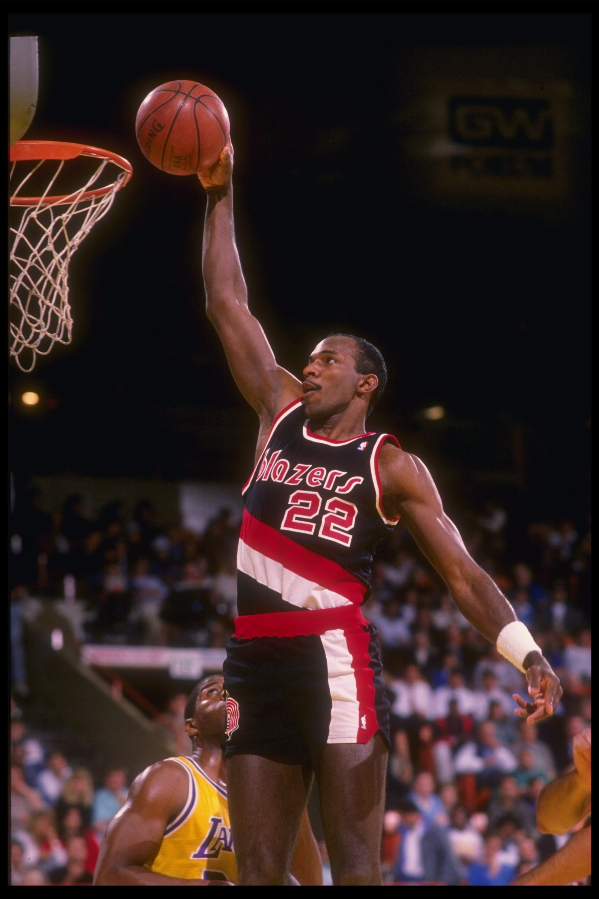 Guard Clyde Drexler of the Portland Trail Blazers goes up for two during a game.