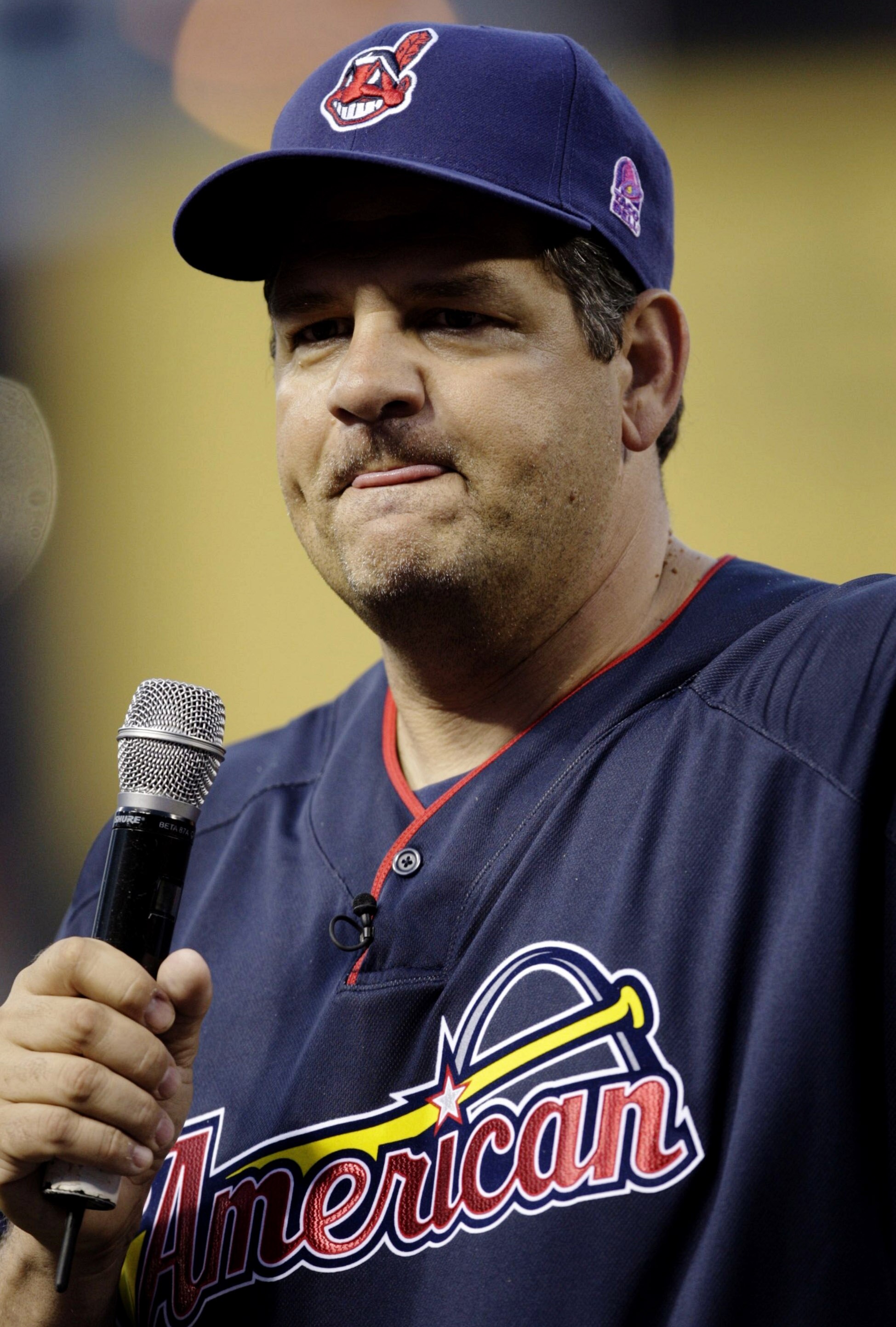 ST. LOUIS - JULY 12: TV personality Mike Golic speaks during the Taco Bell All-Star Legends & Celebrity Softball Game at Busch Stadium on July 12, 2009 in St. Louis, Missouri. (Photo by Jamie Squire/Getty Images)
