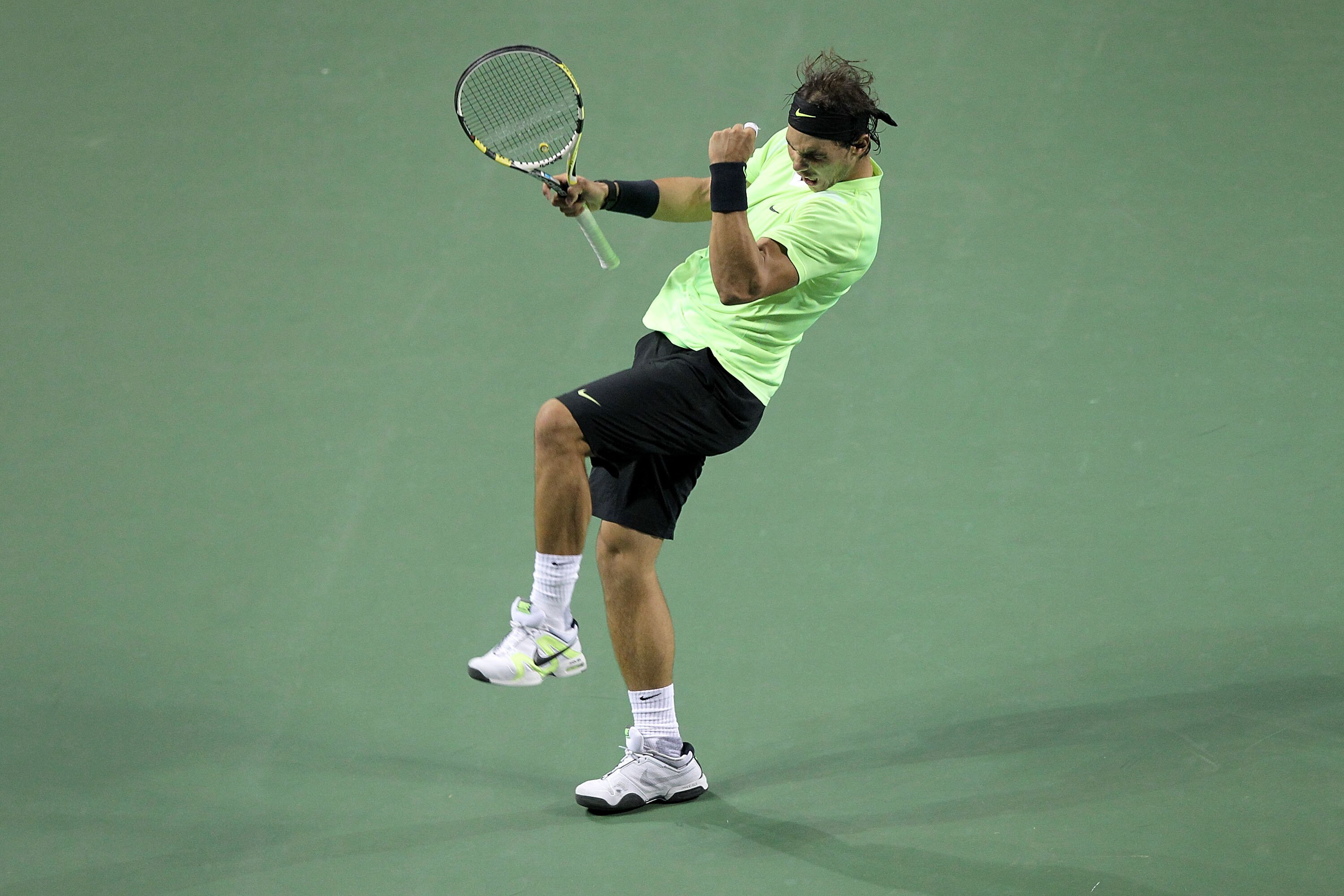 TOKYO - OCTOBER 09:  Rafael Nadal of Spain celebrates a point in the Men's Singles semi final match against Viktor Troicki of Serbia on day six of the Rakuten Open tennis tournament at Ariake Colosseum on October 9, 2010 in Tokyo, Japan. Rafael Nadal of S
