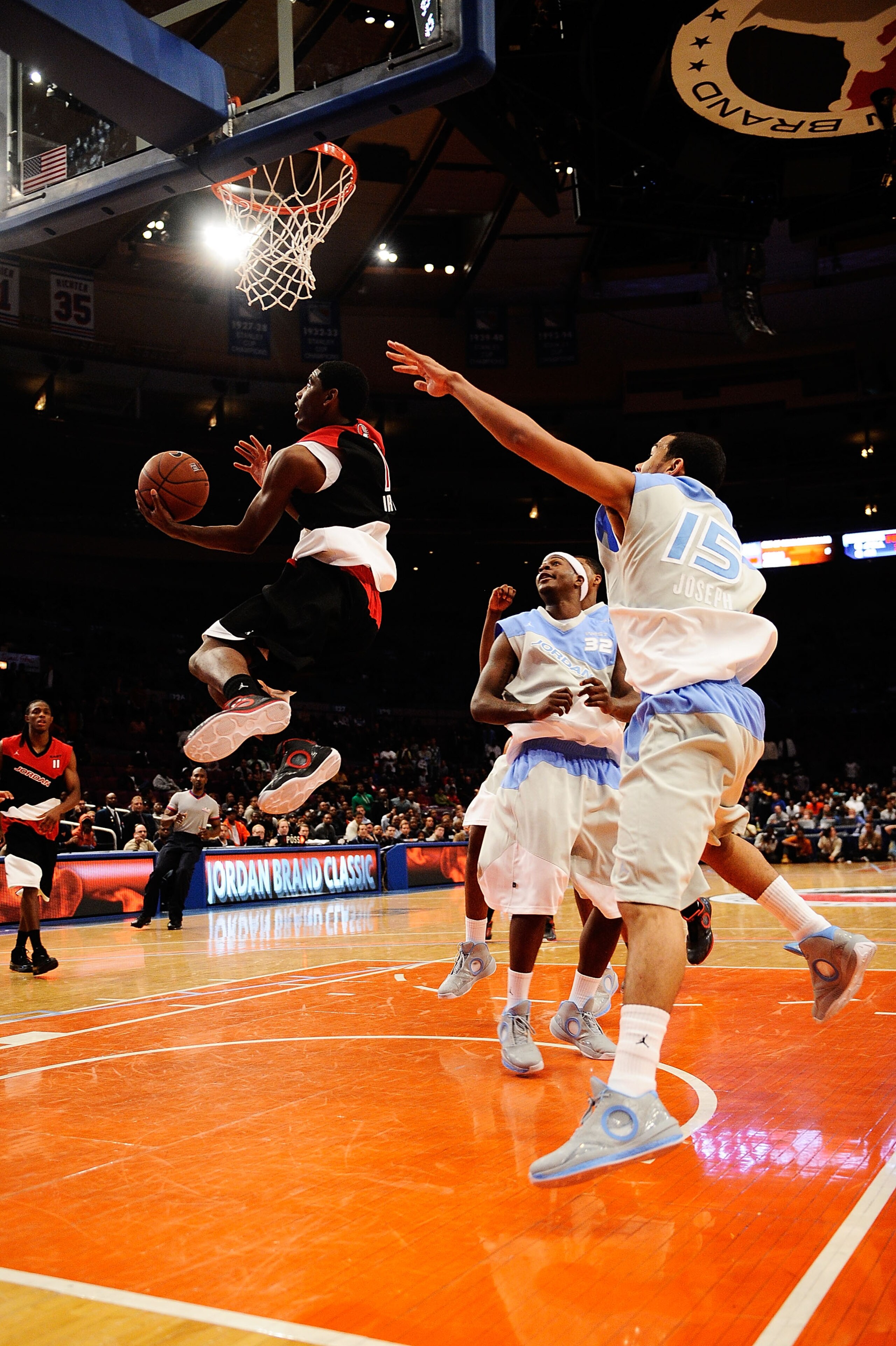 NEW YORK - APRIL 17:  Kyrie Irving #1 of East Team goes for a shot during the National Game at the 2010 Jordan Brand classic at Madison Square Garden on April 17, 2010 in New York City.  (Photo by Jeff Zelevansky/Getty Images for Jordan Brand Classic)