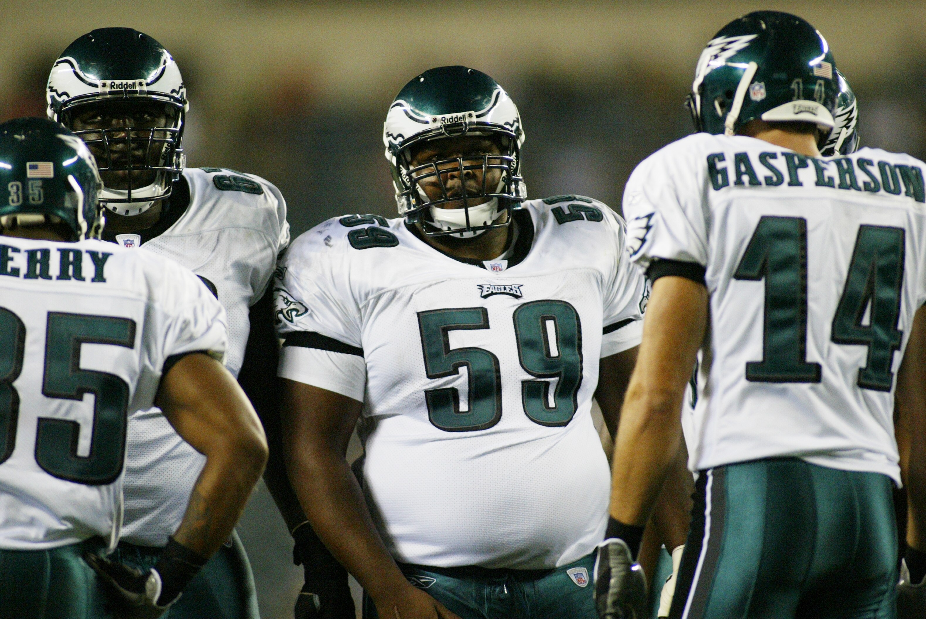PHILADELPHIA - AUGUST 25:  Center Nick Cole #59 of the Philadelphia Eagles looks on during a preseason game against the Pittsburgh Steelers on August 25, 2006 at Lincoln Financial Field in Philadelphia, Pennsylvania. The Eagles defeated the Steelers 16-7.
