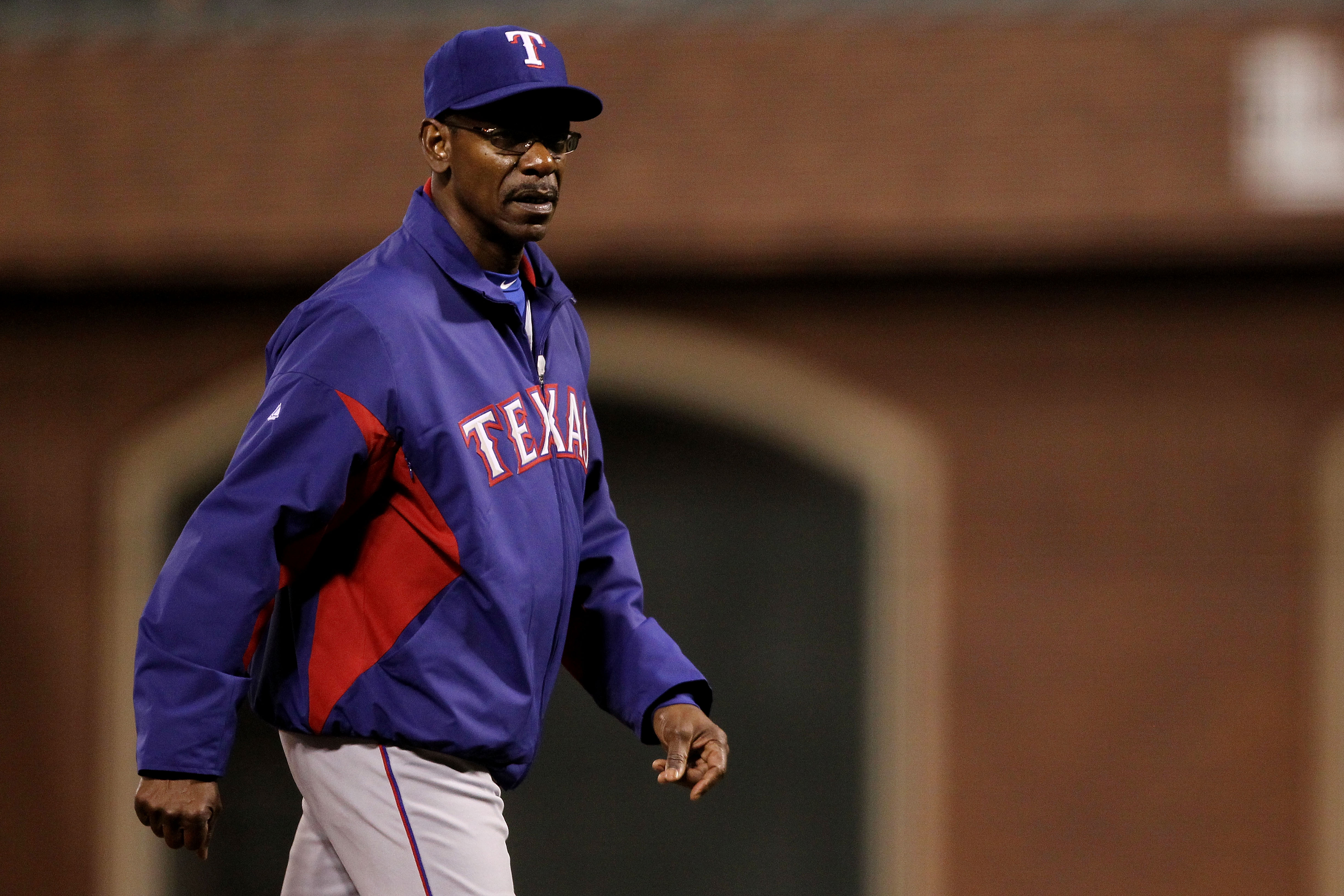SAN FRANCISCO - OCTOBER 28:  Manager Ron Washington of the Texas Rangers walks to the mound in the eighth inning while taking on the San Francisco Giants in Game Two of the 2010 MLB World Series at AT&T Park on October 28, 2010 in San Francisco, Californi