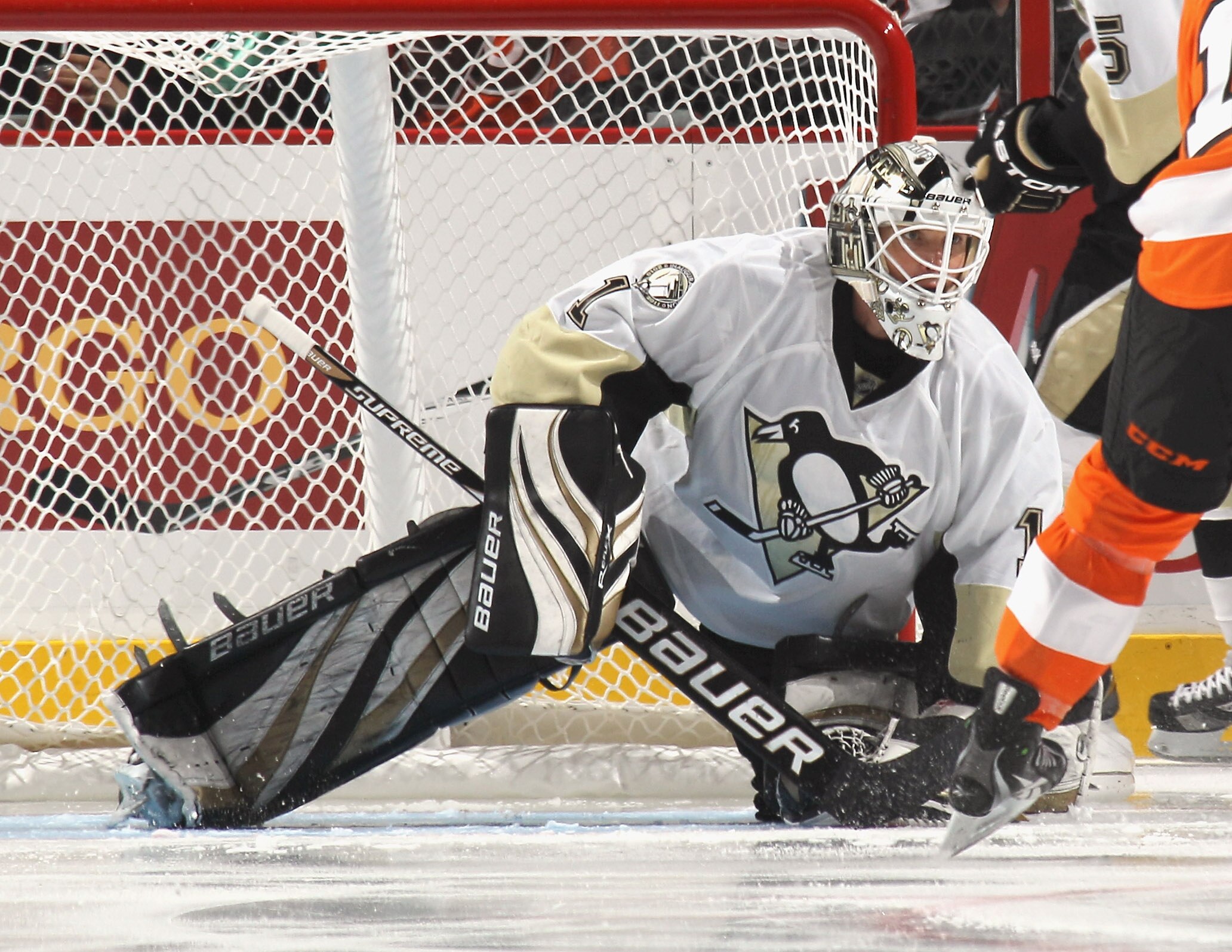 PHILADELPHIA - OCTOBER 16: Brent Johnson #1 of the Pittsburgh Penguins tends net against the Philadelphia Flyers at the Wells Fargo Center on October 16, 2010 in Philadelphia, Pennsylvania.  (Photo by Bruce Bennett/Getty Images)