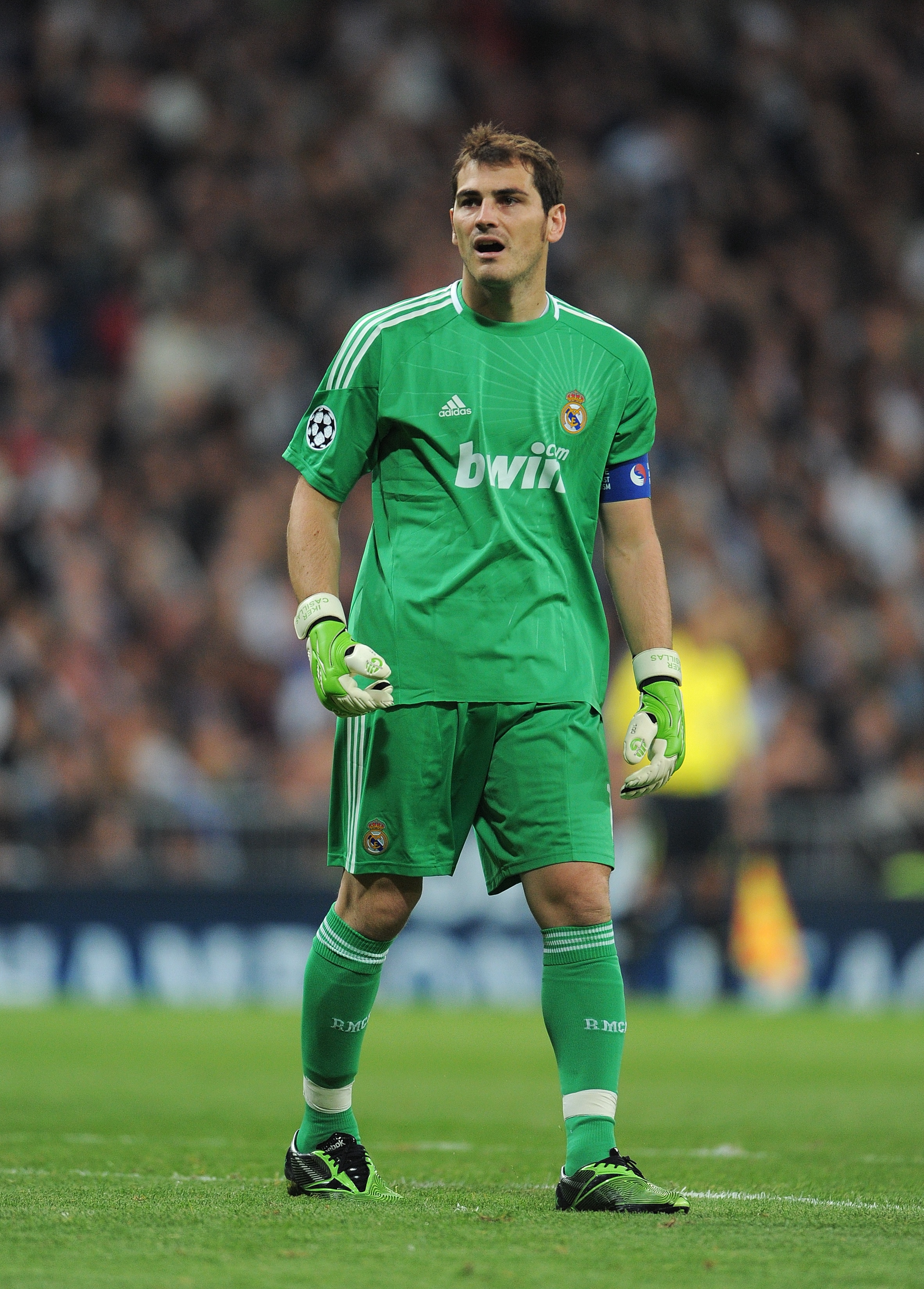 MADRID, SPAIN - OCTOBER 19:  Goalkeeper Iker Casillas of Real Madrid looks on during the UEFA Champions League group G match between Real Madrid and AC Milan at the Estadio Santiago Bernabeu on October 19, 2010 in Madrid, Spain. Real Madrid won the match