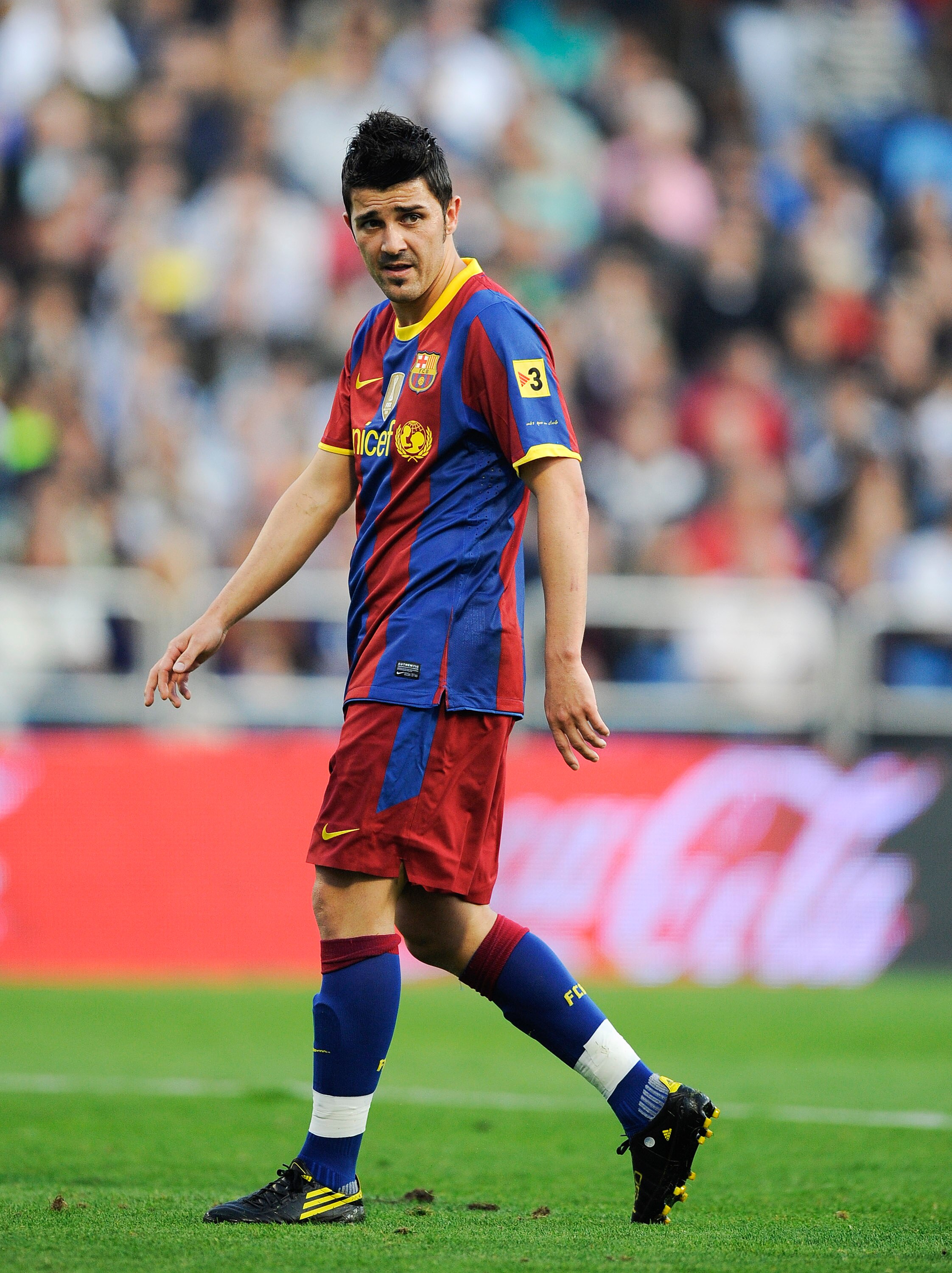 ZARAGOZA, SPAIN - OCTOBER 23:  David Villa of Barcelona looks on during the La Liga match between Real Zaragoza and Barcelona at La Romareda on October 23, 2010 in Zaragoza, Spain. Barcelona won the match 2-0.  (Photo by David Ramos/Getty Images)