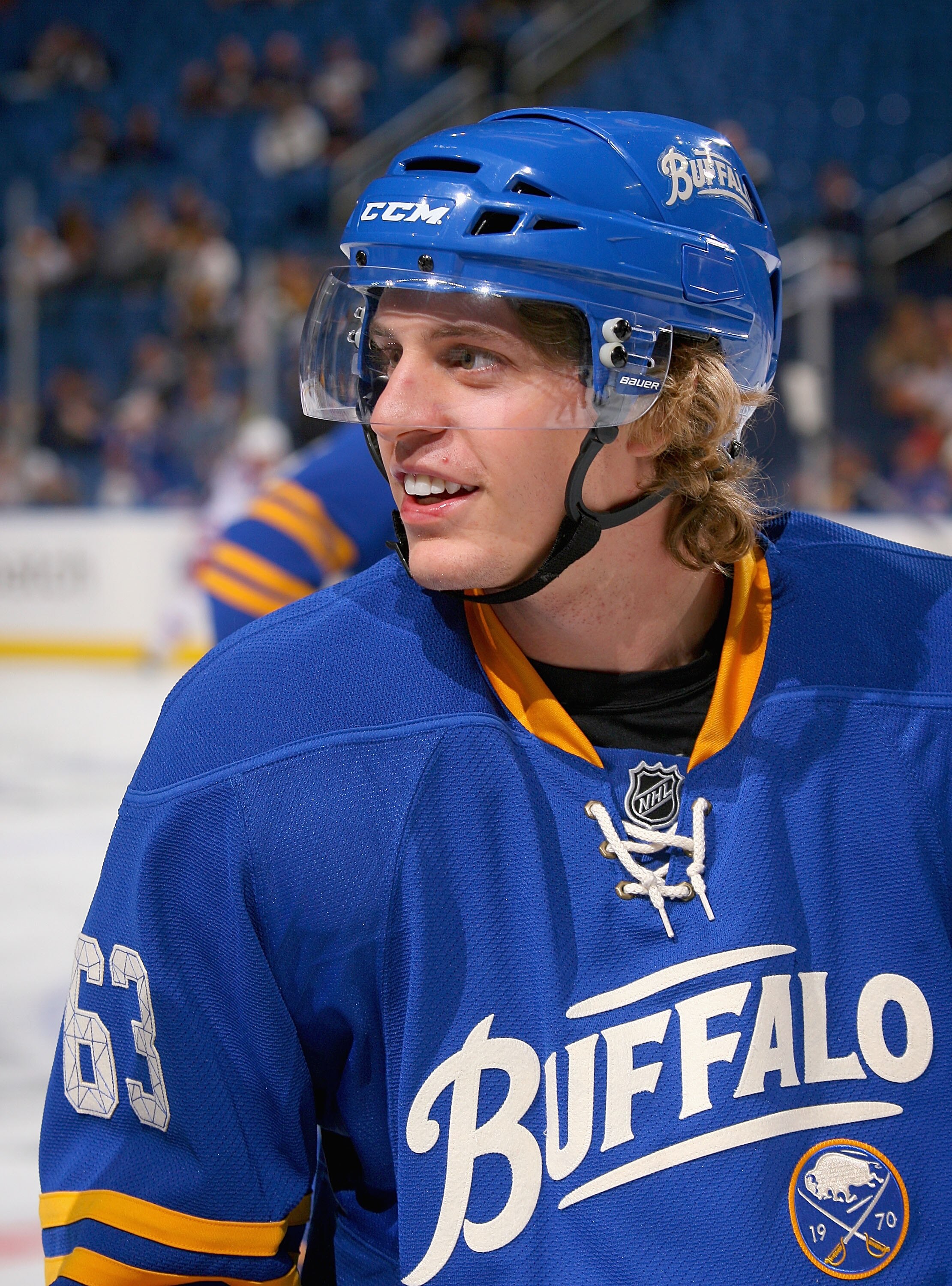 BUFFALO, NY - OCTOBER 09:  Tyler Ennis #63 of the Buffalo Sabres skates during the warmup prior to playing the New York Rangers at HSBC Arena on October 9, 2010 in Buffalo, New York. New York won 6-3.  (Photo by Rick Stewart/Getty Images)