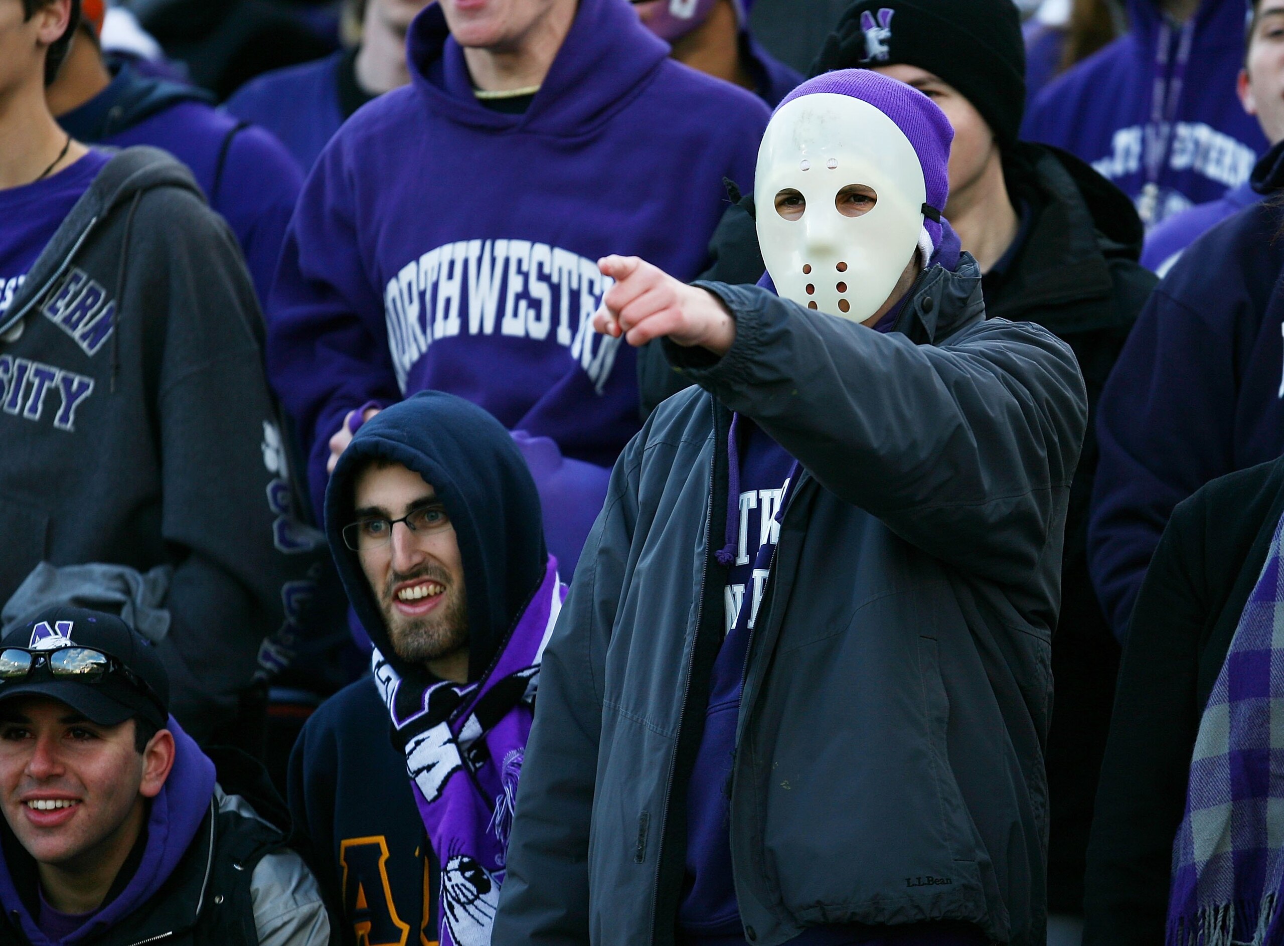 EVANSTON, IL - OCTOBER 31: A fan of the Northwestern Wildcats waers a mask on Halloween as the Wildcats take on the Penn State Nittany Lions at Ryan Field on October 31, 2009 in Evanston, Illinois. Penn State defeated Northwestern 34-13. (Photo by Jonatha EVANSTON, IL - OCTOBER 31: A fan of the Northwestern Wildcats waers a mask on Halloween as the Wildcats take on the Penn State Nittany Lions at Ryan Field on October 31, 2009 in Evanston, Illinois. Penn State defeated Northwestern 34-13. (Photo by Jonatha