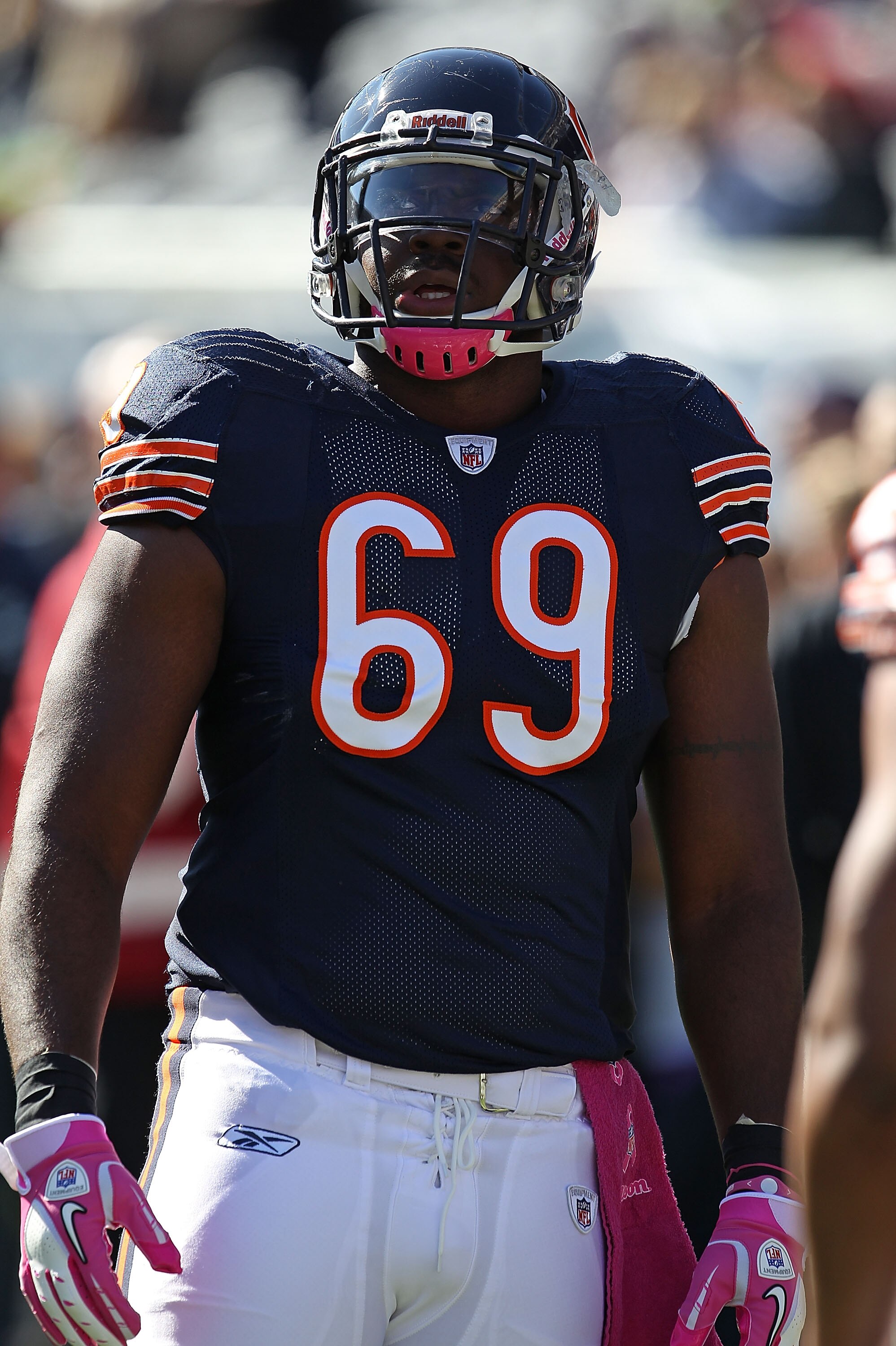 CHICAGO - OCTOBER 17: Henry Melton #69 of the Chicago Bears participates in warm-ups before a game against the Seattle Seahawks at Soldier Field on October 17, 2010 in Chicago, Illinois. The Seahawks defeated the Bears 23-20.  (Photo by Jonathan Daniel/Ge