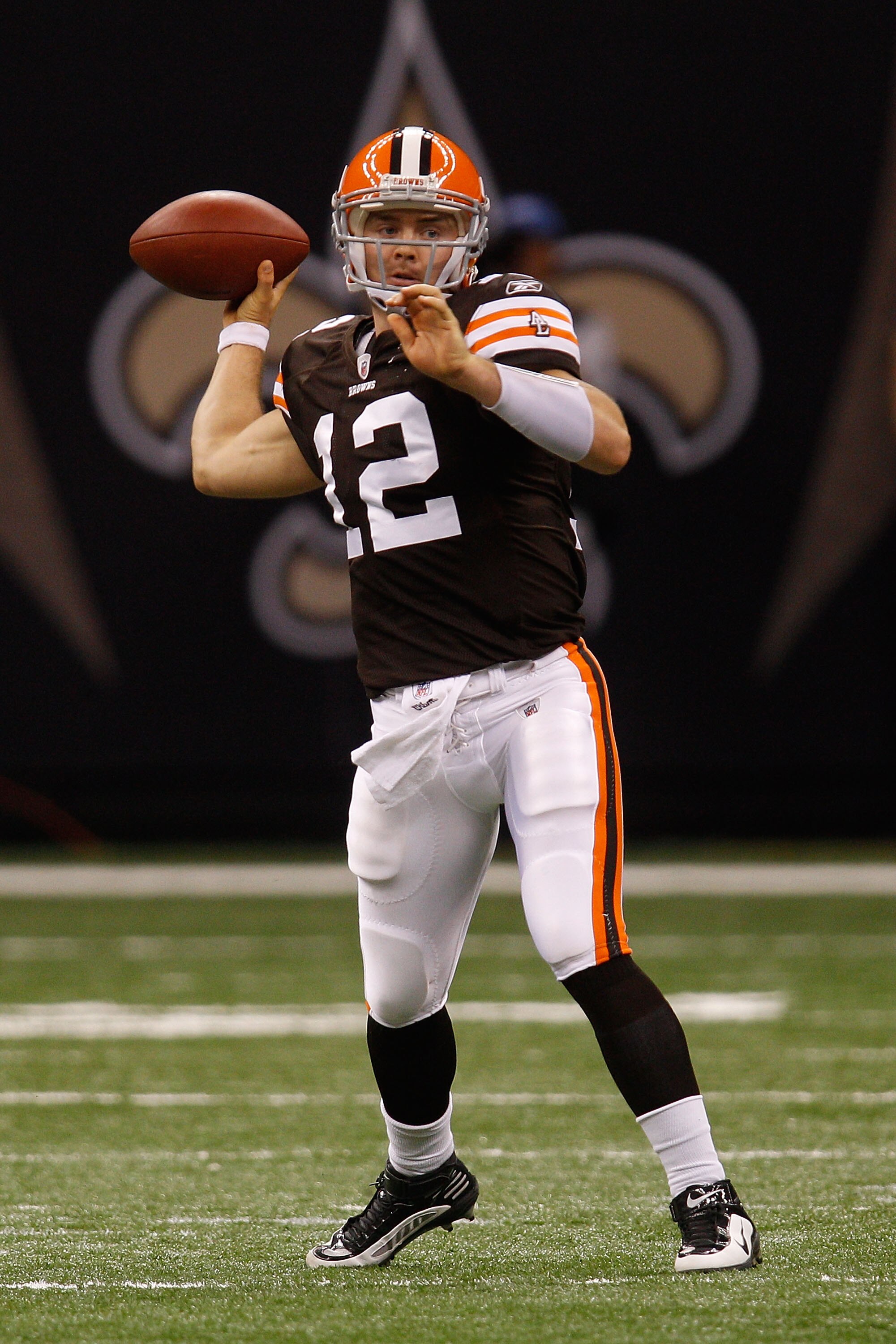 NEW ORLEANS - OCTOBER 24: Colt McCoy #12 of the Cleveland Browns in action against the New Orleans Saints at the Louisiana Superdome on October 24, 2010 in New Orleans, Louisiana. (Photo by Chris Graythen/Getty Images) NEW ORLEANS - OCTOBER 24: Colt McCoy #12 of the Cleveland Browns in action against the New Orleans Saints at the Louisiana Superdome on October 24, 2010 in New Orleans, Louisiana. (Photo by Chris Graythen/Getty Images)