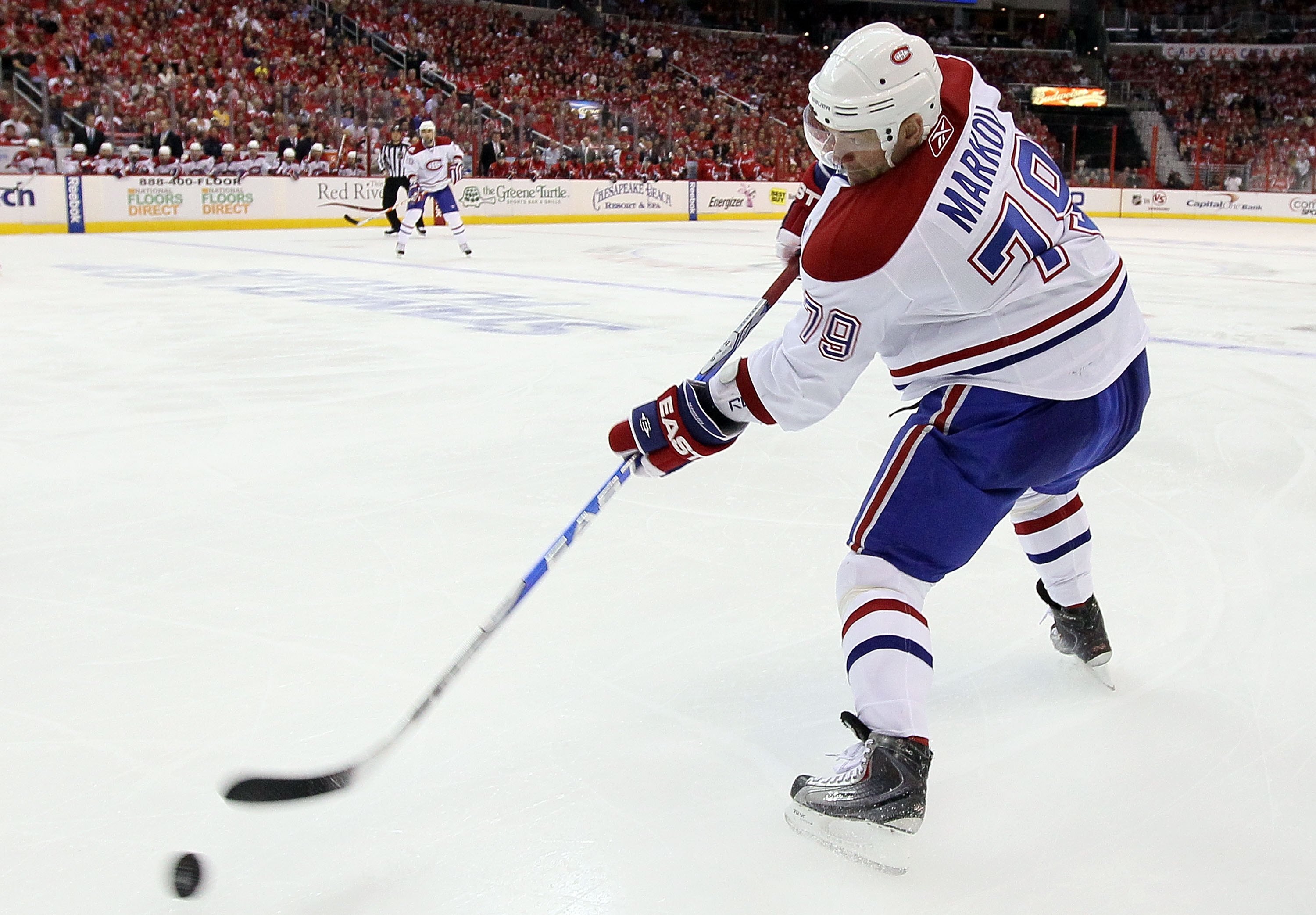 WASHINGTON DC, DC - APRIL 23:  Andrei Markov #79 of the Montreal Canadiens skates against the Washington Capitals in Game Five of the Eastern Conference Quarterfinals during the 2010 NHL Stanley Cup Playoffs at the Verizon Center on April 23, 2010 in Wash