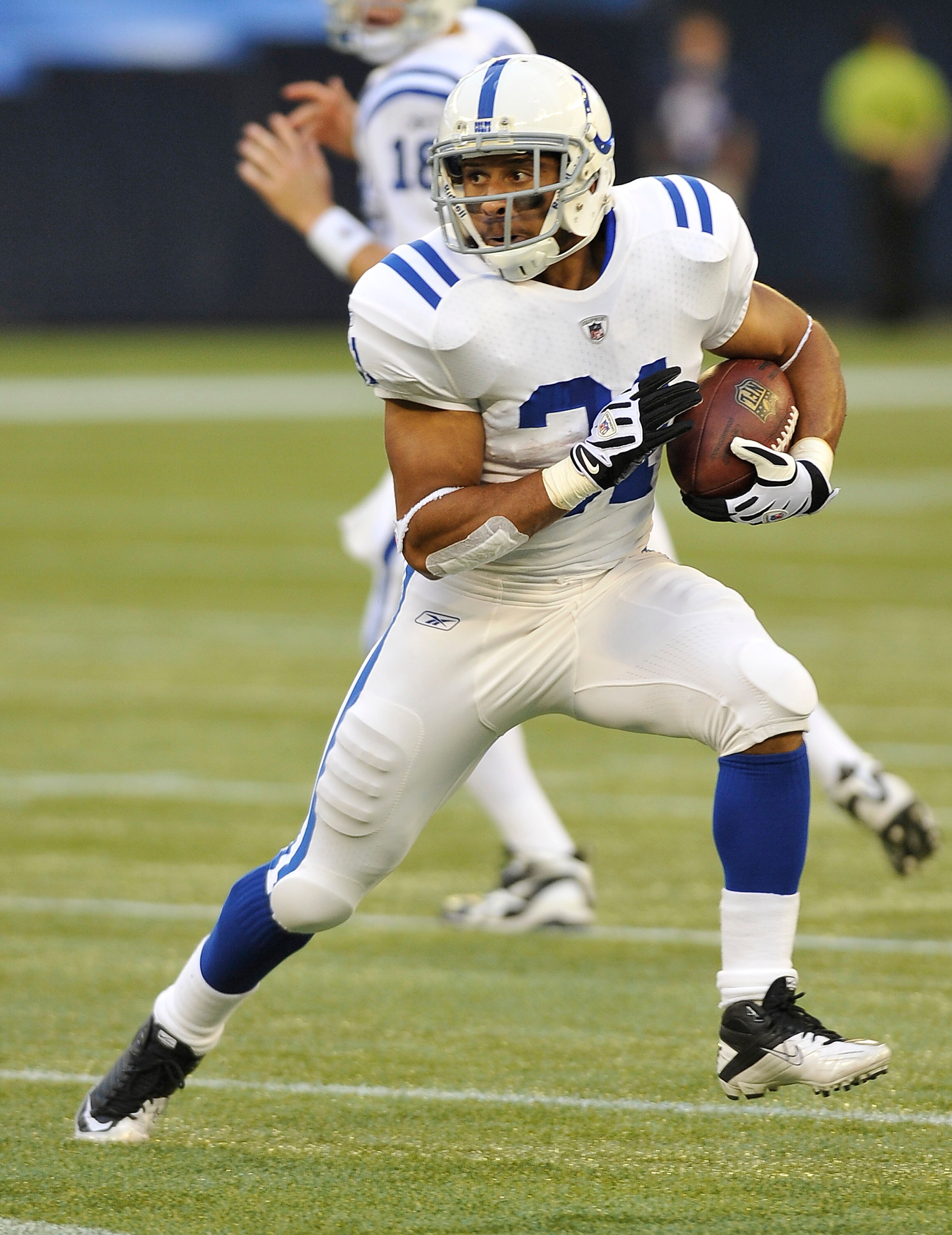 TORONTO, CANADA - AUGUST 19: Donald Brown #31 of the Indianapolis Colts runs with the ball during game action against the Buffalo Bills on August 19, 2010 at the Rogers Centre in Toronto, Ontario, Canada. (Photo by Brad White/Getty Images)