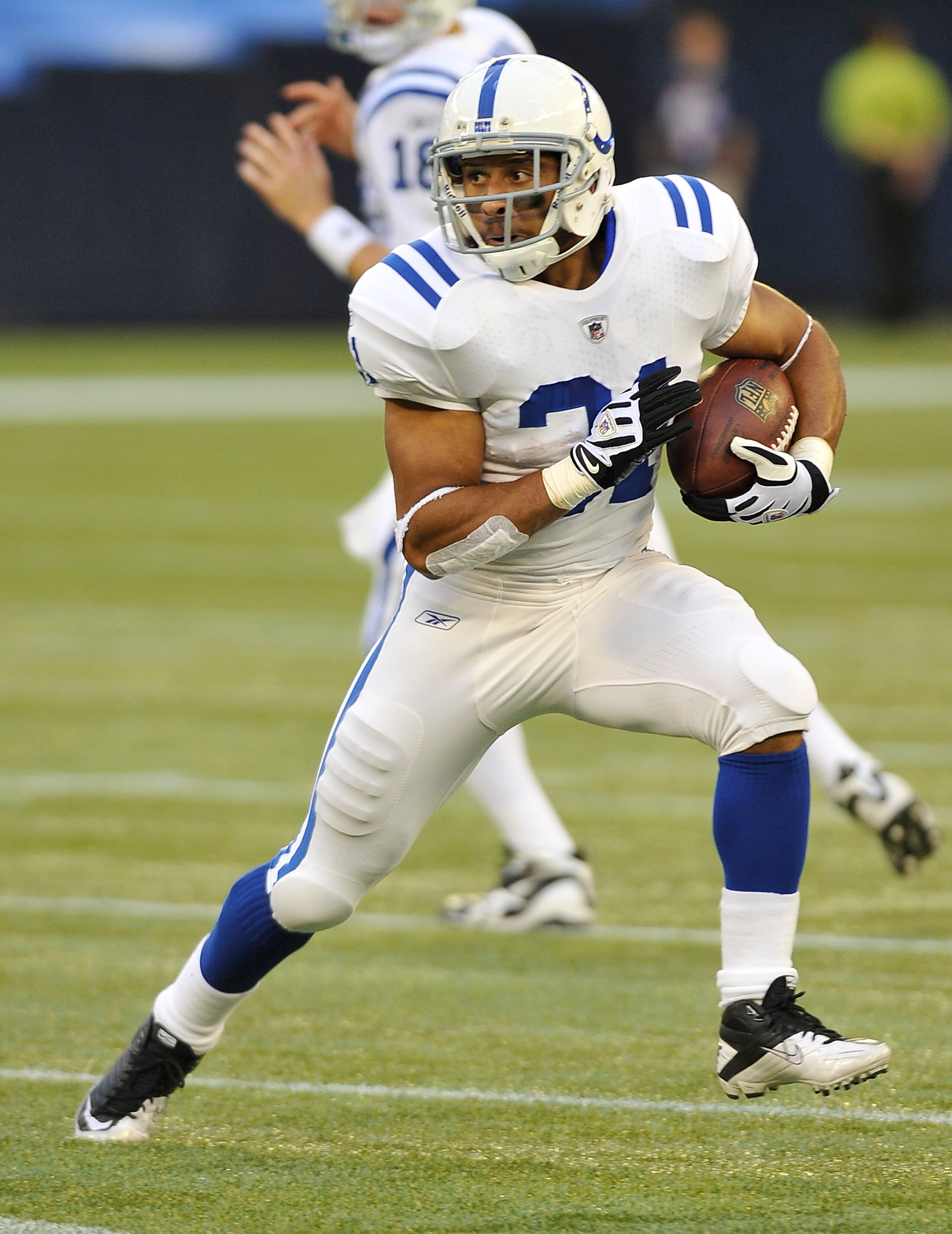 TORONTO, CANADA - AUGUST 19: Donald Brown #31 of the Indianapolis Colts runs with the ball during game action against the Buffalo Bills on August 19, 2010 at the Rogers Centre in Toronto, Ontario, Canada. (Photo by Brad White/Getty Images)