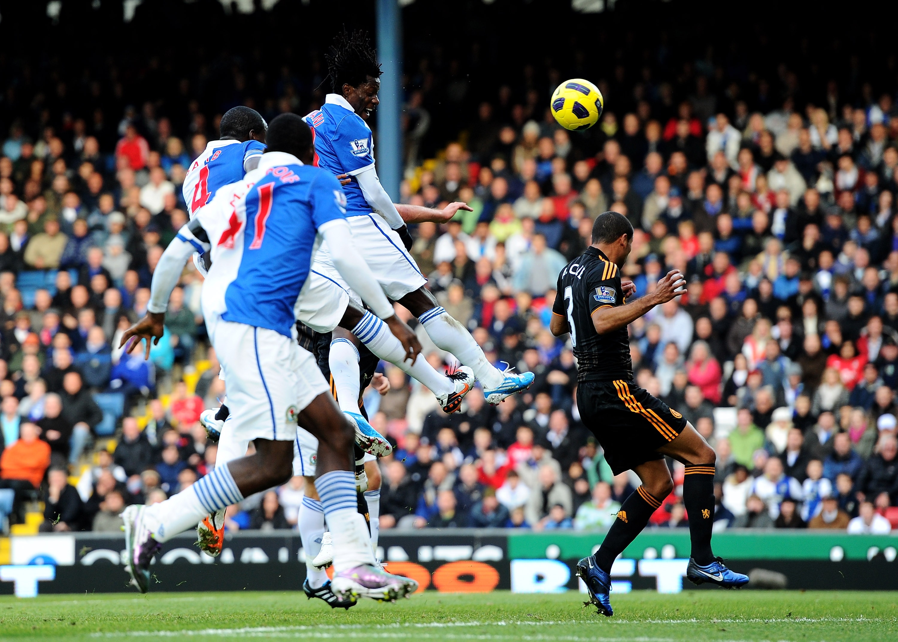 BLACKBURN, ENGLAND - OCTOBER 30:  Benjani of Blackburn Rovers scores the opening goal during the Barclays Premier League match between Blackburn Rovers and Chelsea at Ewood Park on October 30, 2010 in Blackburn, England. (Photo by Mike Hewitt/Getty Images