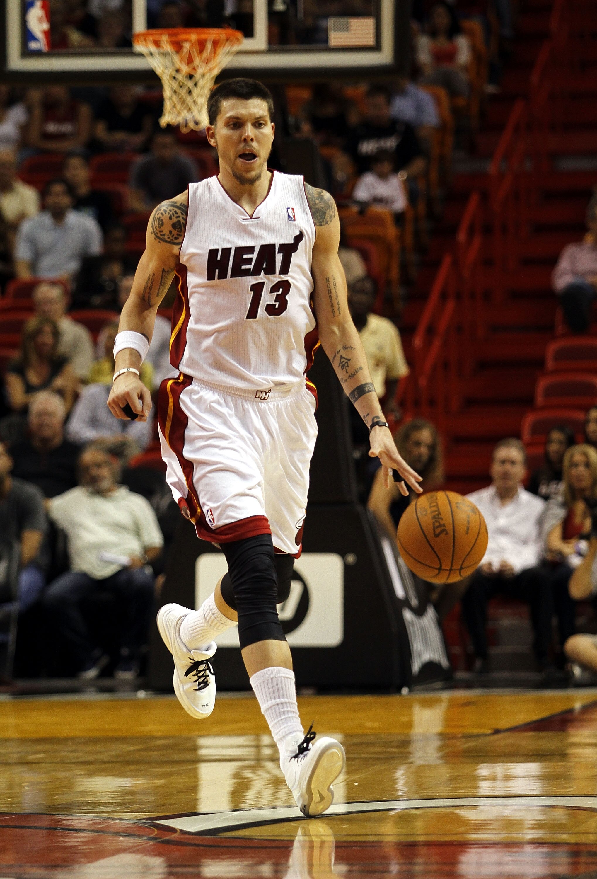 MIAMI - OCTOBER 18:  Forward Mike Miller #13 of the Miami Heat brings up the ball against the Charlotte Bobcats on October 18, 2010 at American Airlines Arena in Miami, Florida. NOTE TO USER: User expressly acknowledges and agrees that, by downloading and
