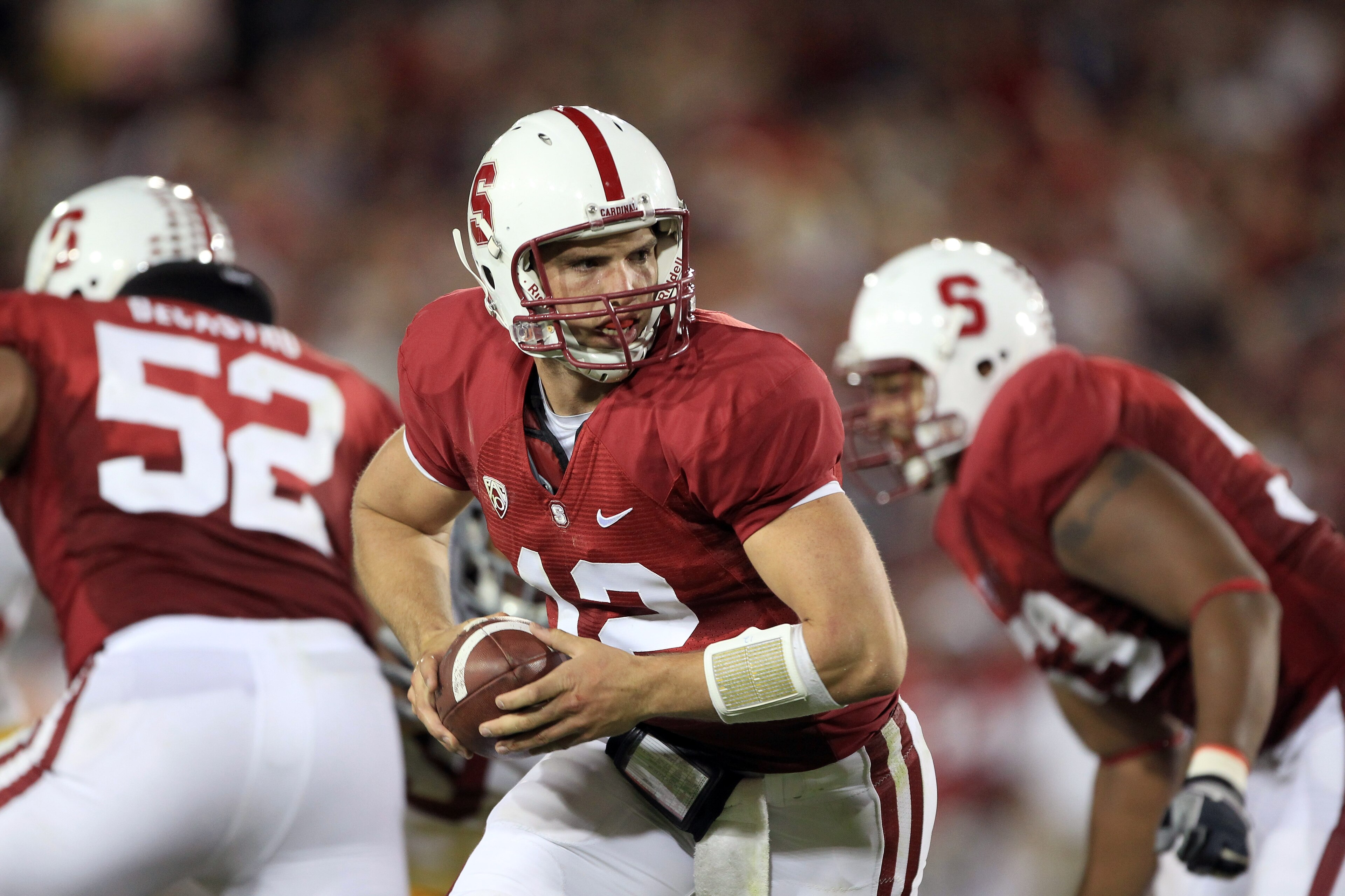 PALO ALTO, CA - OCTOBER 09:  Andrew Luck #12 of the Stanford Cardinal in action during their game against the USC Trojans at Stanford Stadium on October 9, 2010 in Palo Alto, California.  (Photo by Ezra Shaw/Getty Images)