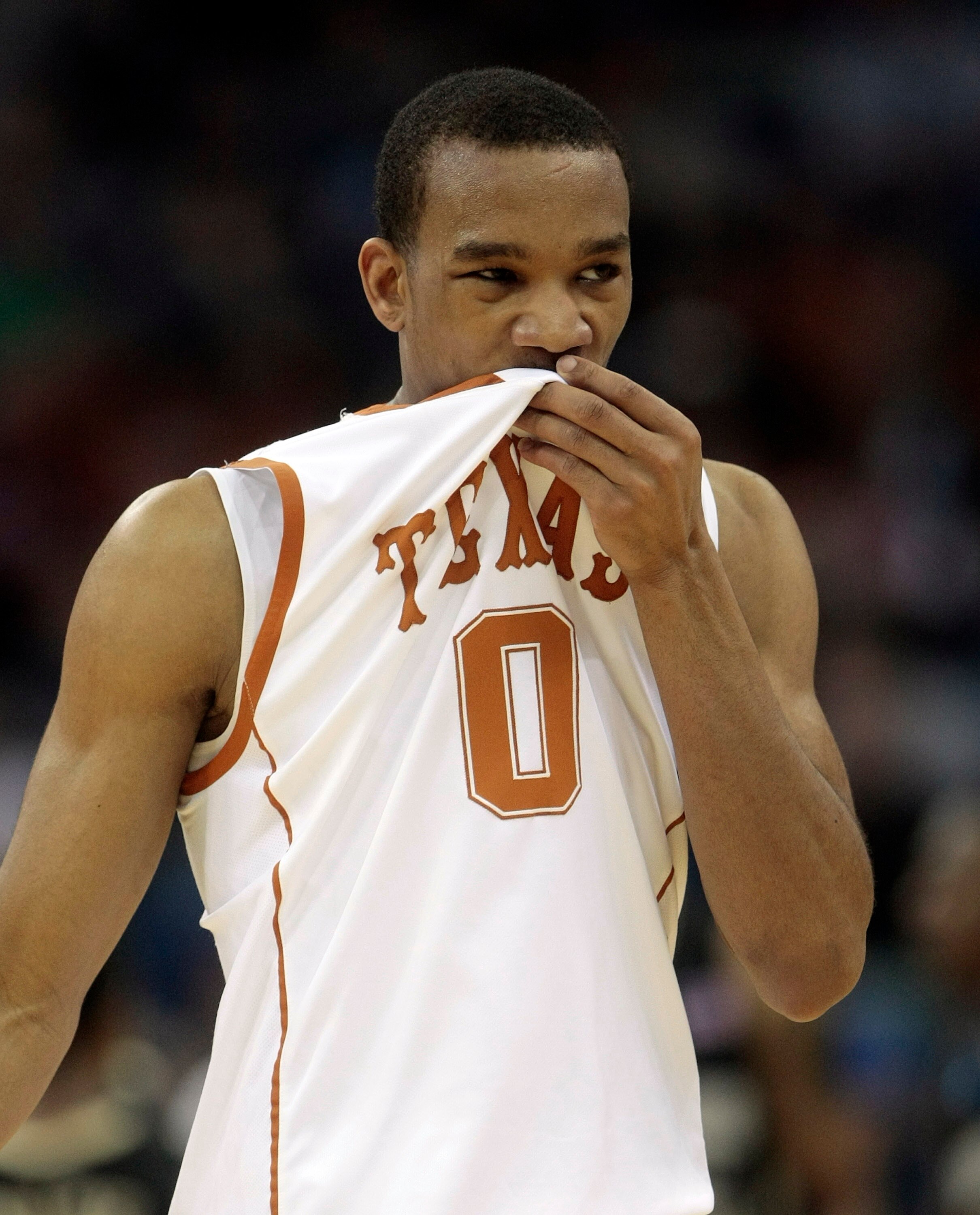 NEW ORLEANS - MARCH 18:  Avery Bradley #0 of the Texas Longhorns reacts near the end of an 81-80 overtime loss to the Wake Forest Demon Deacons during the first round of the 2010 NCAA mens basketball tournament at the New Orleans Arena on March 18, 2010 i