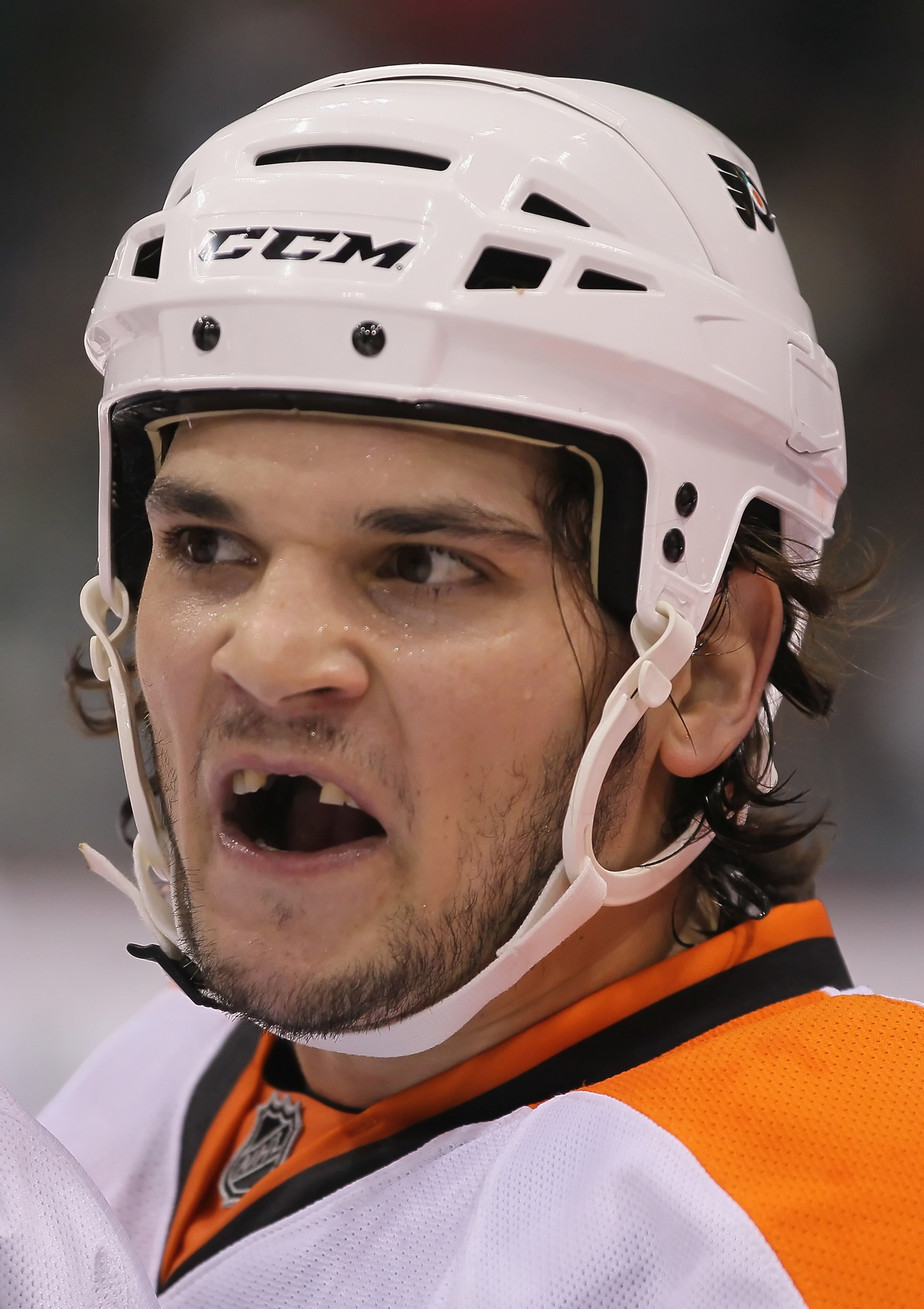 ST PAUL, MN - SEPTEMBER 25:  Dan Carcillo #13 of the Philadelphia Flyers shouts during the game against the Minnesota Wild at Xcel Energy Center on September 25, 2010 in St Paul, Minnesota.  (Photo by Jeff Gross/Getty Images)
