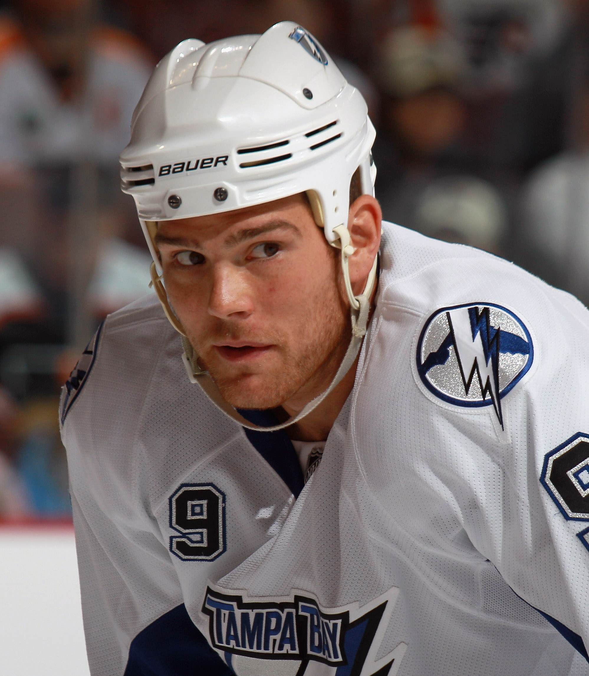 PHILADELPHIA - OCTOBER 14: Steve Downie #9 of the Tampa Bay Lightning skates against the Philadelphia Flyers at the Wells Fargo Center on October 14, 2010 in Philadelphia, Pennsylvania.  (Photo by Bruce Bennett/Getty Images)