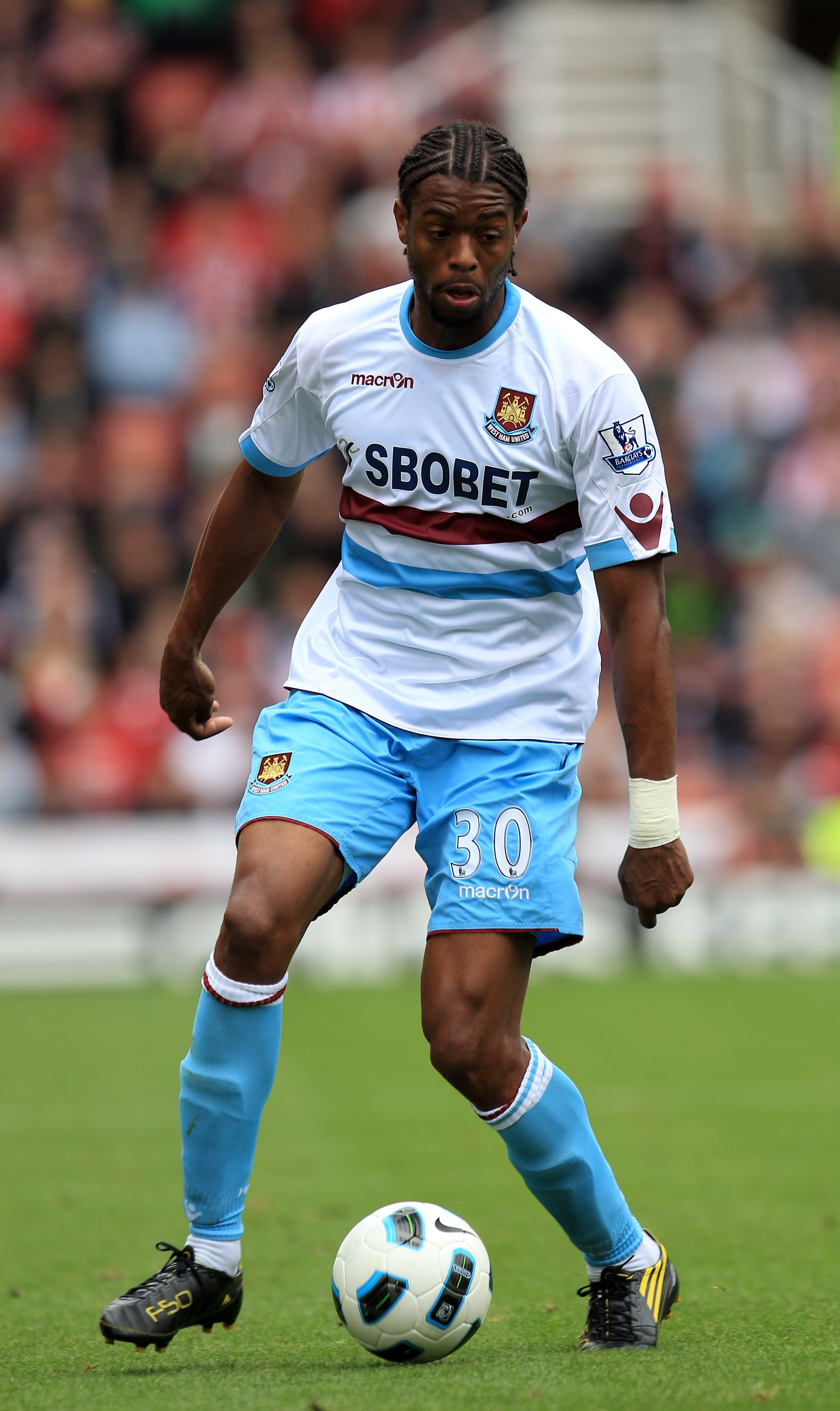 STOKE ON TRENT, ENGLAND - SEPTEMBER 18:  Frederic Piquionne of West Ham United in action during the Barclays Premier League match between Stoke City and West Ham United at the Britannia Stadium on September 18, 2010 in Stoke on Trent, England.  (Photo by