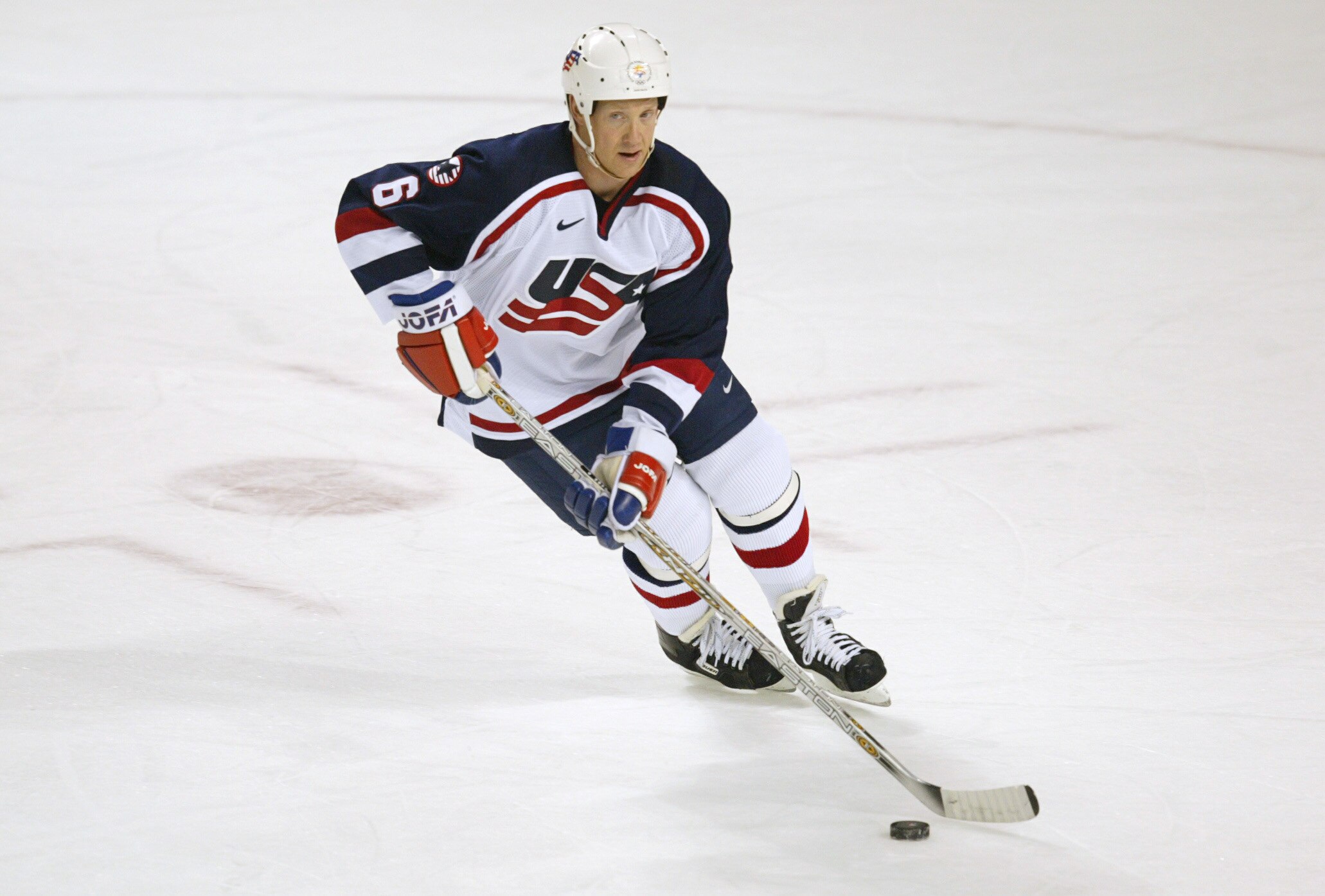 18 Feb 2002: Phil Housley #6 of the USA in action against Belarus during the Salt Lake City Winter Olympic Games at the E Center in Salt Lake City, Utah. DIGITAL IMAGE. Mandatory Credit: Elsa Hasch/Getty Images