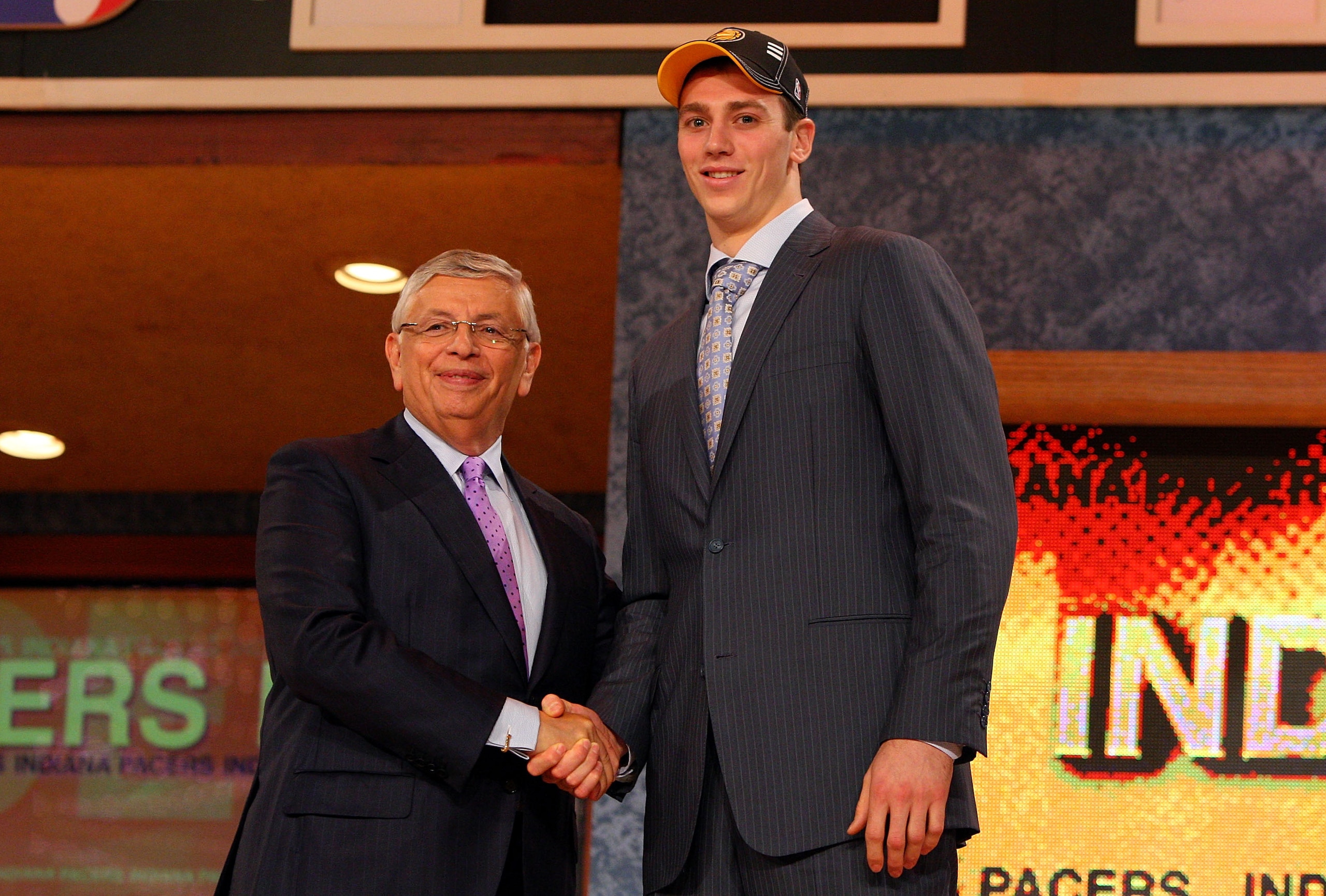 NEW YORK - JUNE 25: NBA Commissioner David Stern poses for a photograph with the thirteenth overall draft pick by the Indiana Pacers, Tyler Hansbrough during the 2009 NBA Draft at the Wamu Theatre at Madison Square Garden June 25, 2009 in New York City. NEW YORK - JUNE 25: NBA Commissioner David Stern poses for a photograph with the thirteenth overall draft pick by the Indiana Pacers, Tyler Hansbrough during the 2009 NBA Draft at the Wamu Theatre at Madison Square Garden June 25, 2009 in New York City.