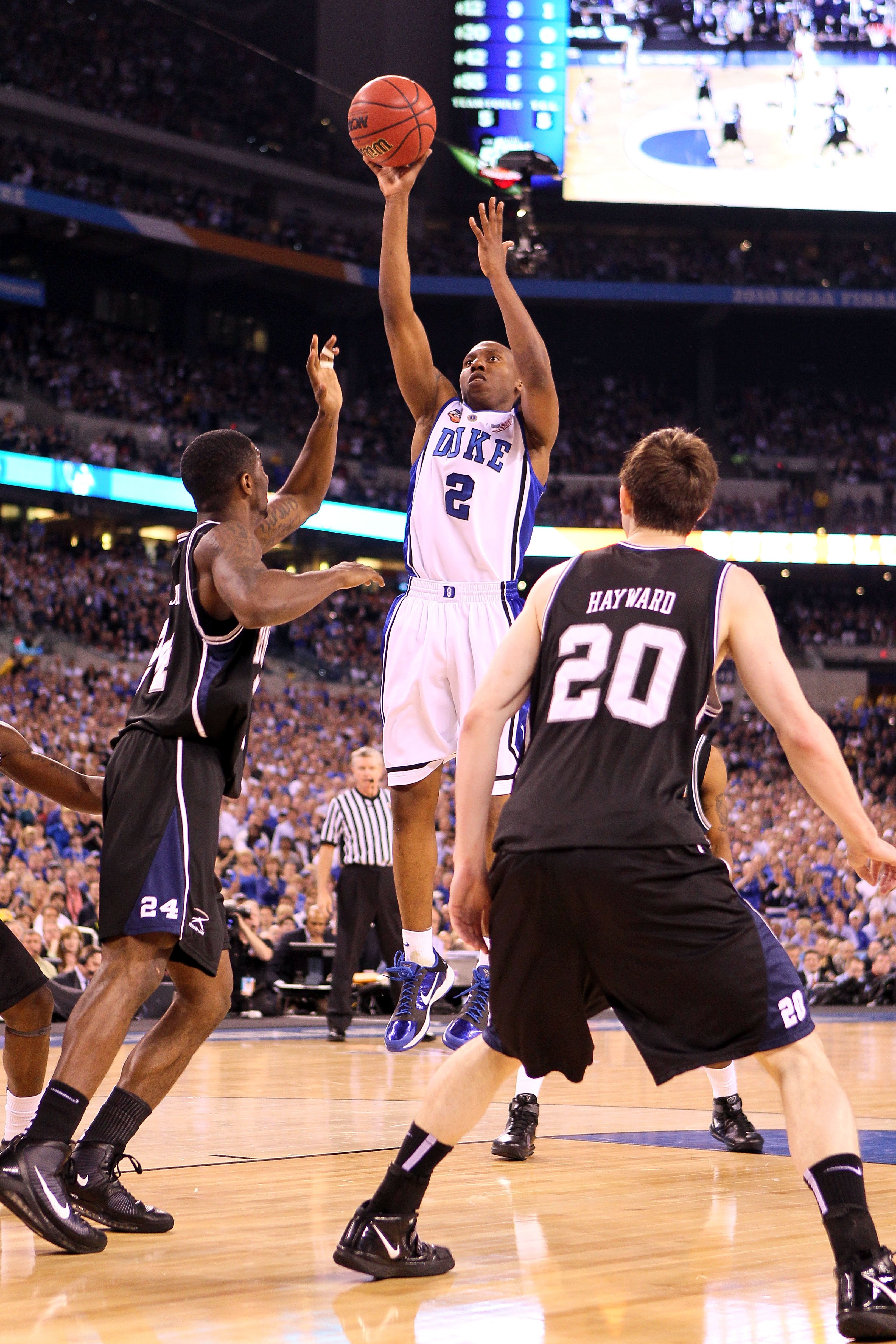 INDIANAPOLIS - APRIL 05:  Nolan Smith #2 of the Duke Blue Devils attempts a shot against the Butler Bulldogs during the 2010 NCAA Division I Men's Basketball National Championship game at Lucas Oil Stadium on April 5, 2010 in Indianapolis, Indiana. Duke w