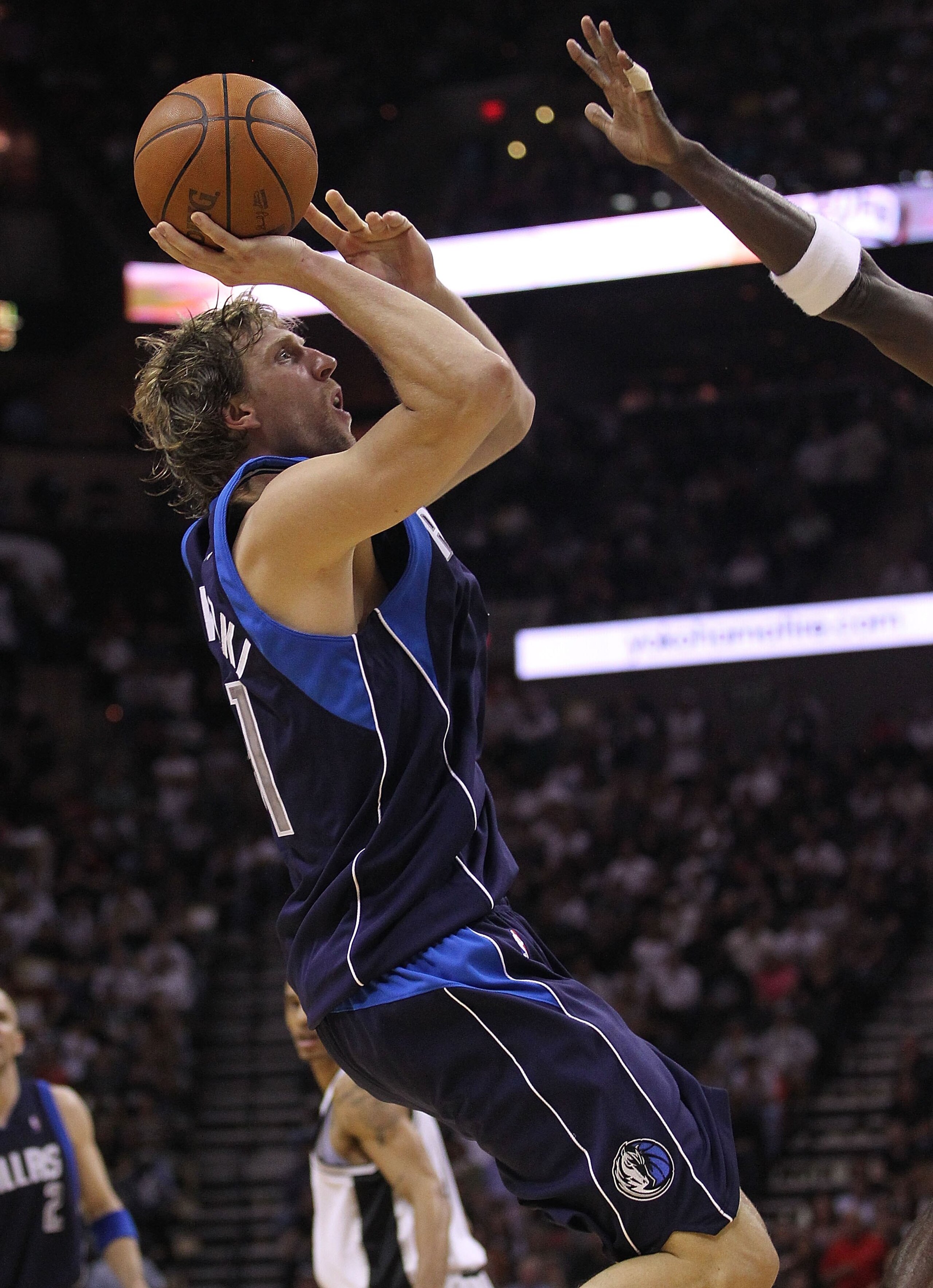 SAN ANTONIO - APRIL 29: Dirk Nowitzki #41 of the Dallas Mavericks in Game Six of the Western Conference Quarterfinals during the 2010 NBA Playoffs at AT&T Center on April 29, 2010 in San Antonio, Texas. NOTE TO USER: User expressly acknowledges and agree SAN ANTONIO - APRIL 29: Dirk Nowitzki #41 of the Dallas Mavericks in Game Six of the Western Conference Quarterfinals during the 2010 NBA Playoffs at AT&T Center on April 29, 2010 in San Antonio, Texas. NOTE TO USER: User expressly acknowledges and agree