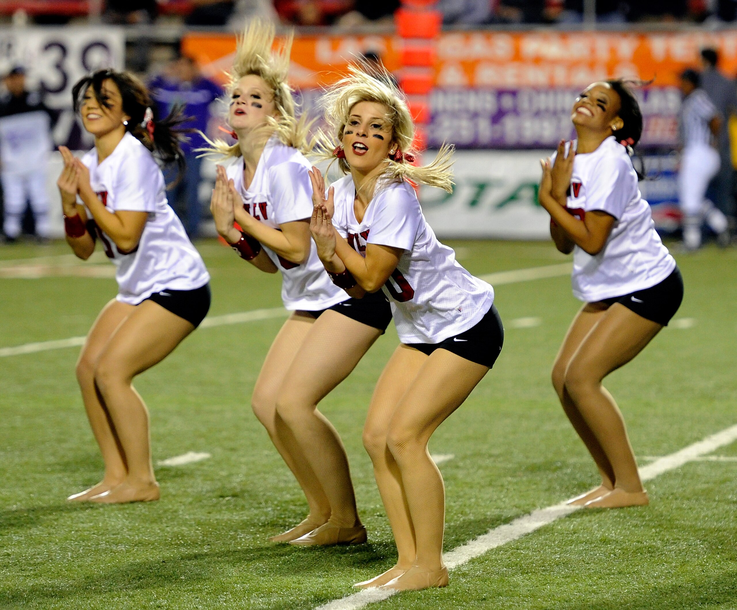 LAS VEGAS - OCTOBER 30:  Members of the UNLV Rebels dance team perform during the Rebels' game against the Texas Christian University Horned Frogs at Sam Boyd Stadium October 30, 2010 in Las Vegas, Nevada. TCU won 48-6.  (Photo by Ethan Miller/Getty Image