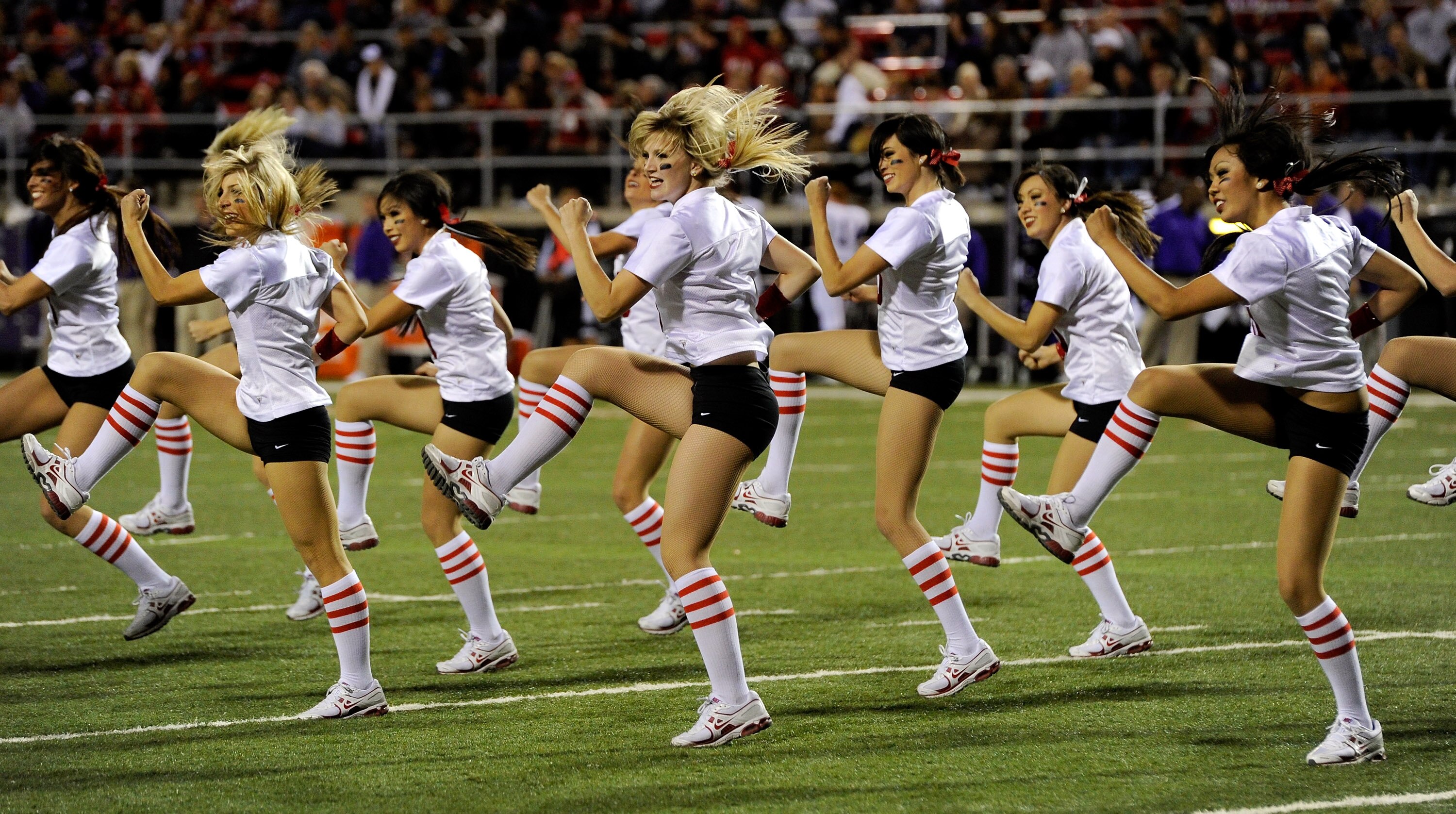 LAS VEGAS - OCTOBER 30:  Members of the UNLV Rebels dance team perform during the Rebels' game against the Texas Christian University Horned Frogs at Sam Boyd Stadium October 30, 2010 in Las Vegas, Nevada. TCU won 48-6.  (Photo by Ethan Miller/Getty Image