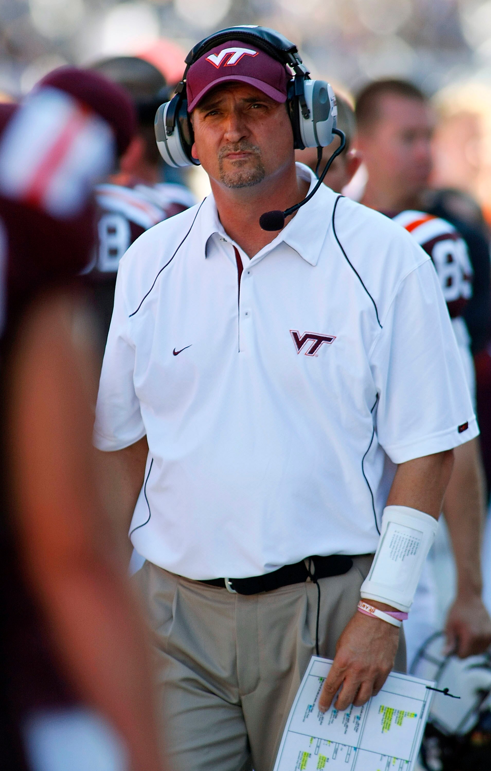 BLACKSBURG, VA - SEPTEMBER 18: Virginia Tech Hokies defensive coordinator Bud Foster watches from the sidelines against the East Carolina Pirates at Lane Stadium on September 18, 2010 in Blacksburg, Virginia.  (Photo by Geoff Burke/Getty Images)