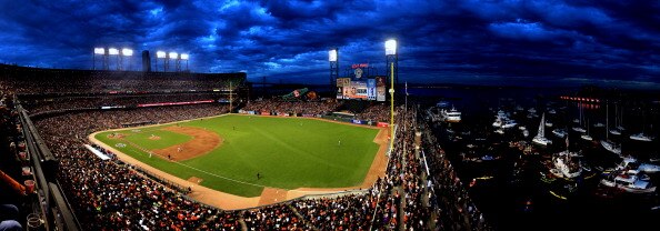 SAN FRANCISCO - OCTOBER 28:  (***EDITORS NOTE*** THIS PANORAMIC COMPOSITE IMAGE WAS CREATED USING PHOTO STITCHING SOFTWARE) A general view of Game Two of the 2010 MLB World Series between the San Francisco Giants and Texas Rangers at AT&T Park on October 