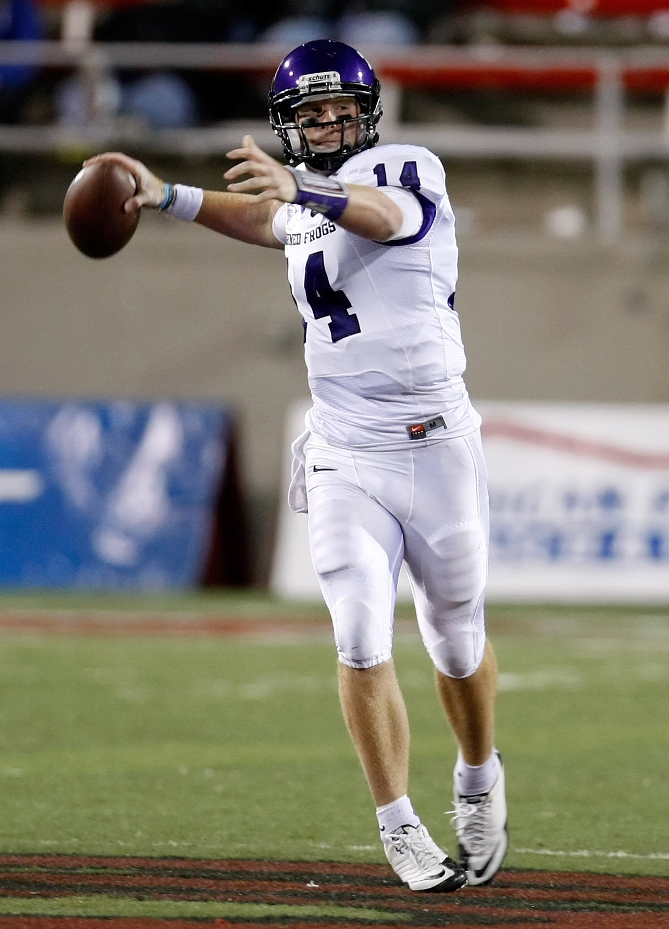LAS VEGAS - OCTOBER 30:  Quarterback Andy Dalton #14 of the Texas Christian University Horned Frogs looks to pass against the UNLV Rebels at Sam Boyd Stadium October 30, 2010 in Las Vegas, Nevada. TCU won 48-6.  (Photo by Ethan Miller/Getty Images)