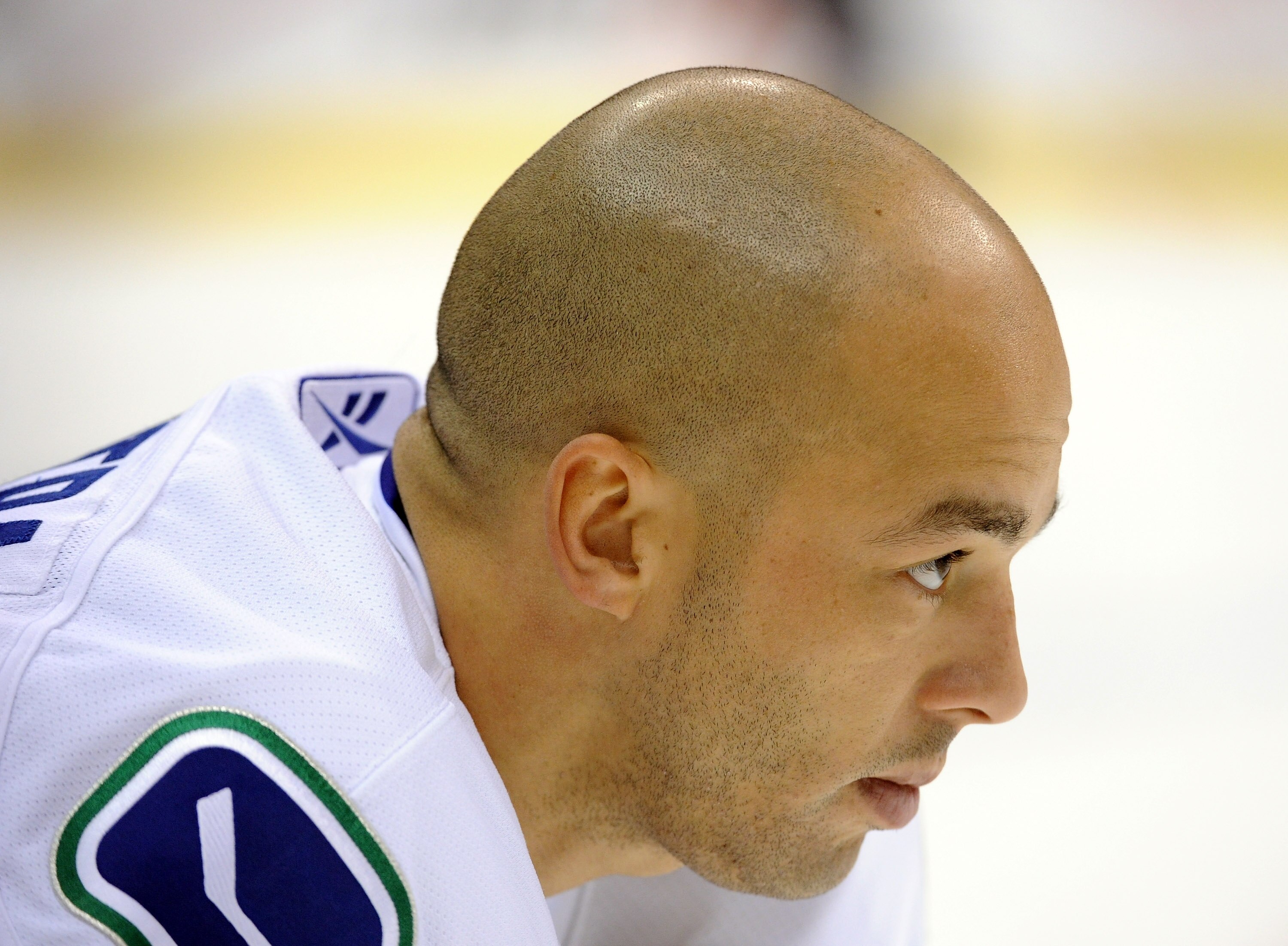 LOS ANGELES, CA - OCTOBER 15:  Portrait of Manny Malhotra #27 of the Vancouver Canucks during warm up against the Los Angeles Kings at the Staples Center on October 15, 2010 in Los Angeles, California.  (Photo by Harry How/Getty Images)