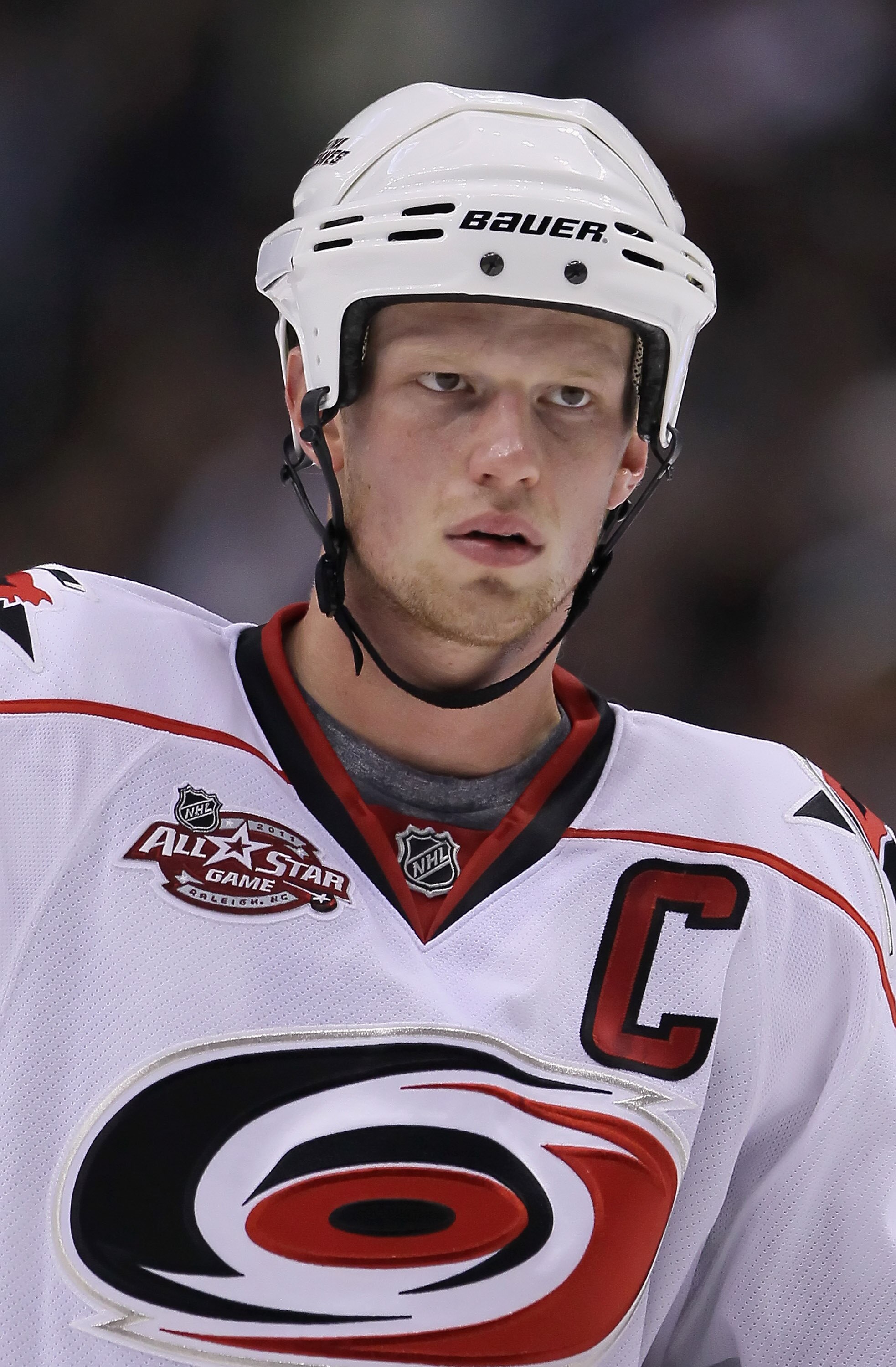 LOS ANGELES, CA - OCTOBER 20:  Eric Staal #12 of the Carolina Hurricanes looks on against the Los Angeles Kings at Staples Center on October 20, 2010 in Los Angeles, California. The Kings defeated the Hurricanes 4-3.  (Photo by Jeff Gross/Getty Images)