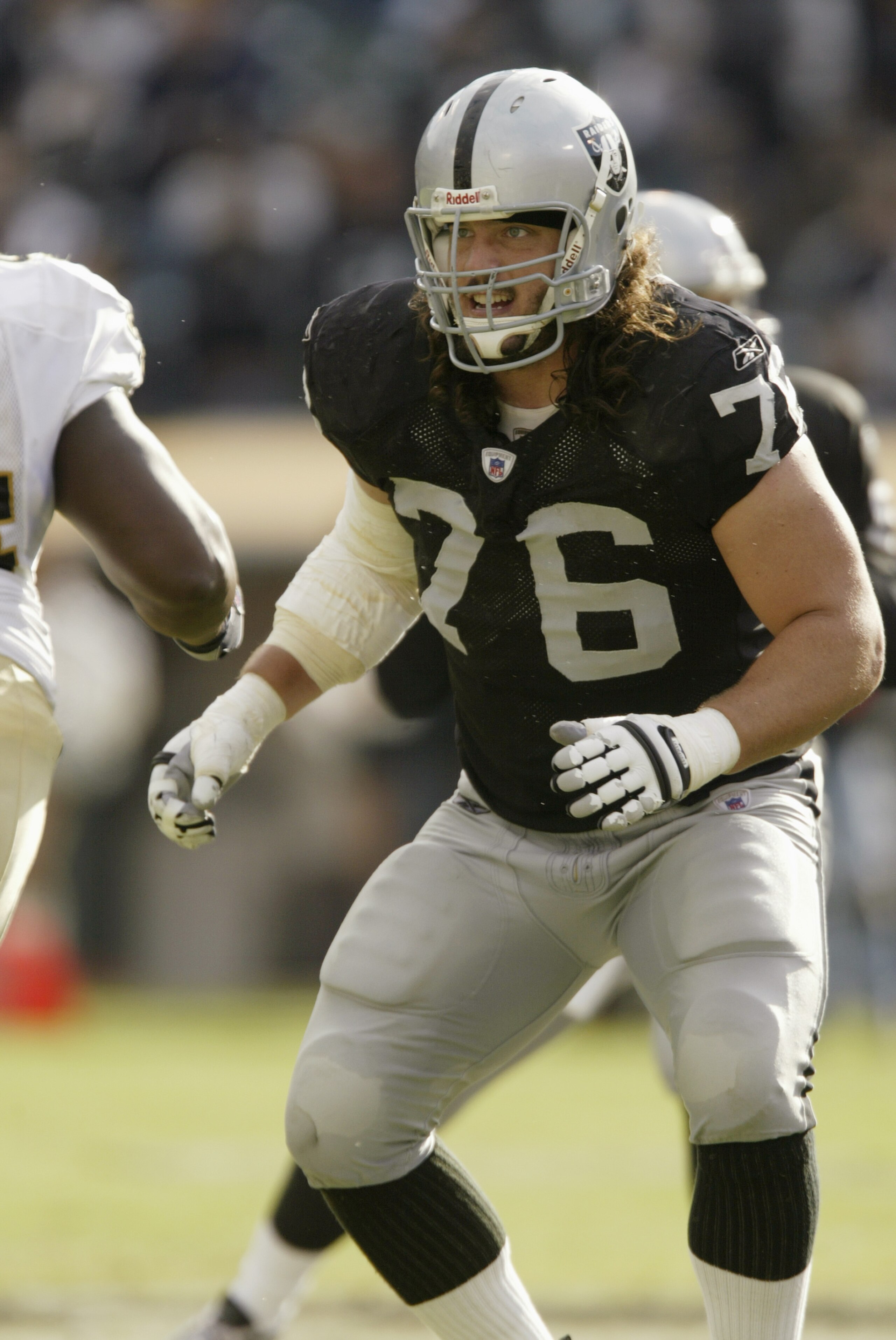 OAKLAND, CA - OCTOBER 24:  Tackle Robert Gallery #76 of the Oakland Raiders is on the field during the game against the New Orleans Saints at Network Associates Coliseum on October 24, 2004 in Oakland, California. The Saints defeated the Raiders 31-26. (P