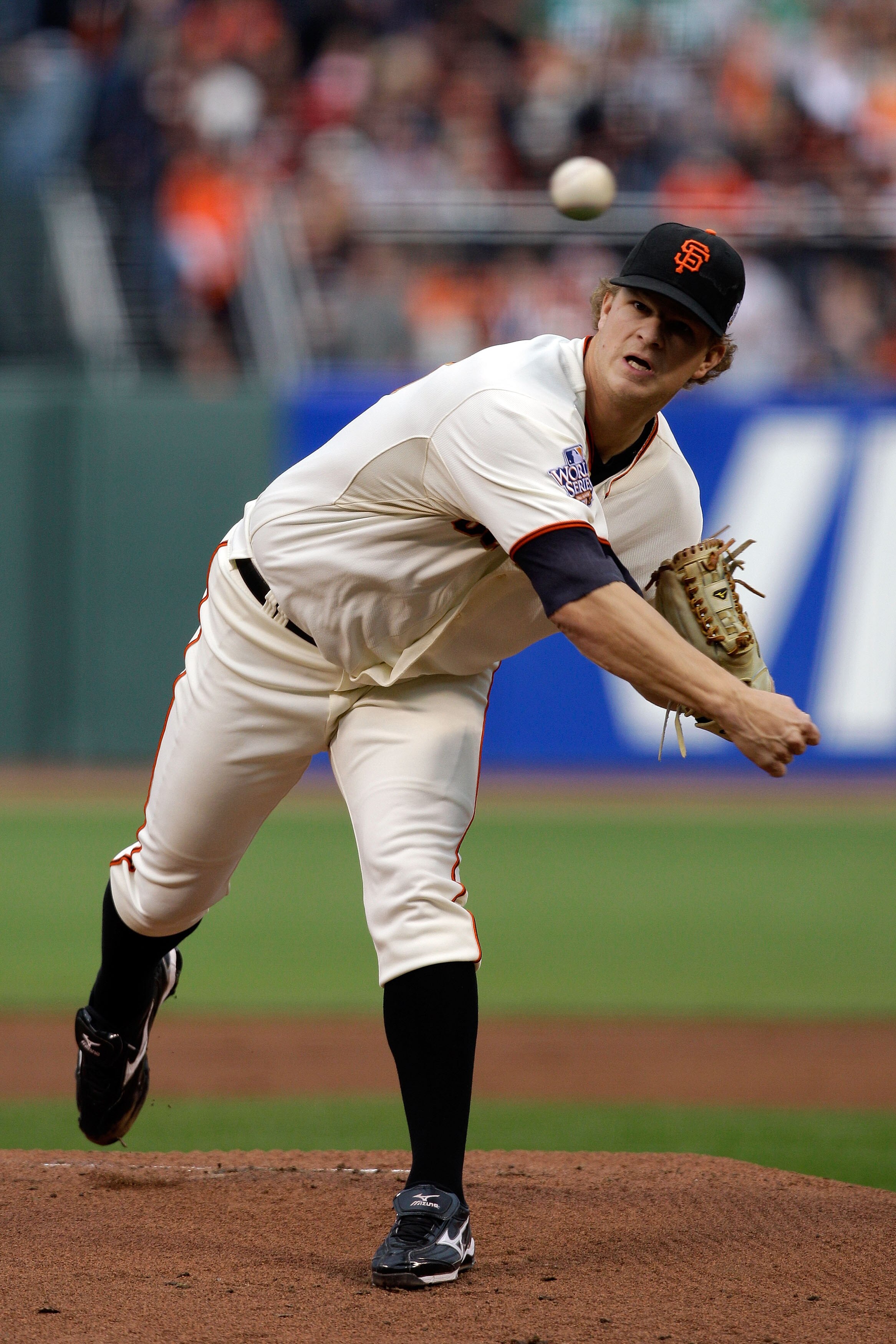 SAN FRANCISCO - OCTOBER 28:  Starting pitcher Matt Cain #18 of the San Francisco Giants pitches in the first inning against the Texas Rangers in Game Two of the 2010 MLB World Series at AT&T Park on October 28, 2010 in San Francisco, California.  (Photo b