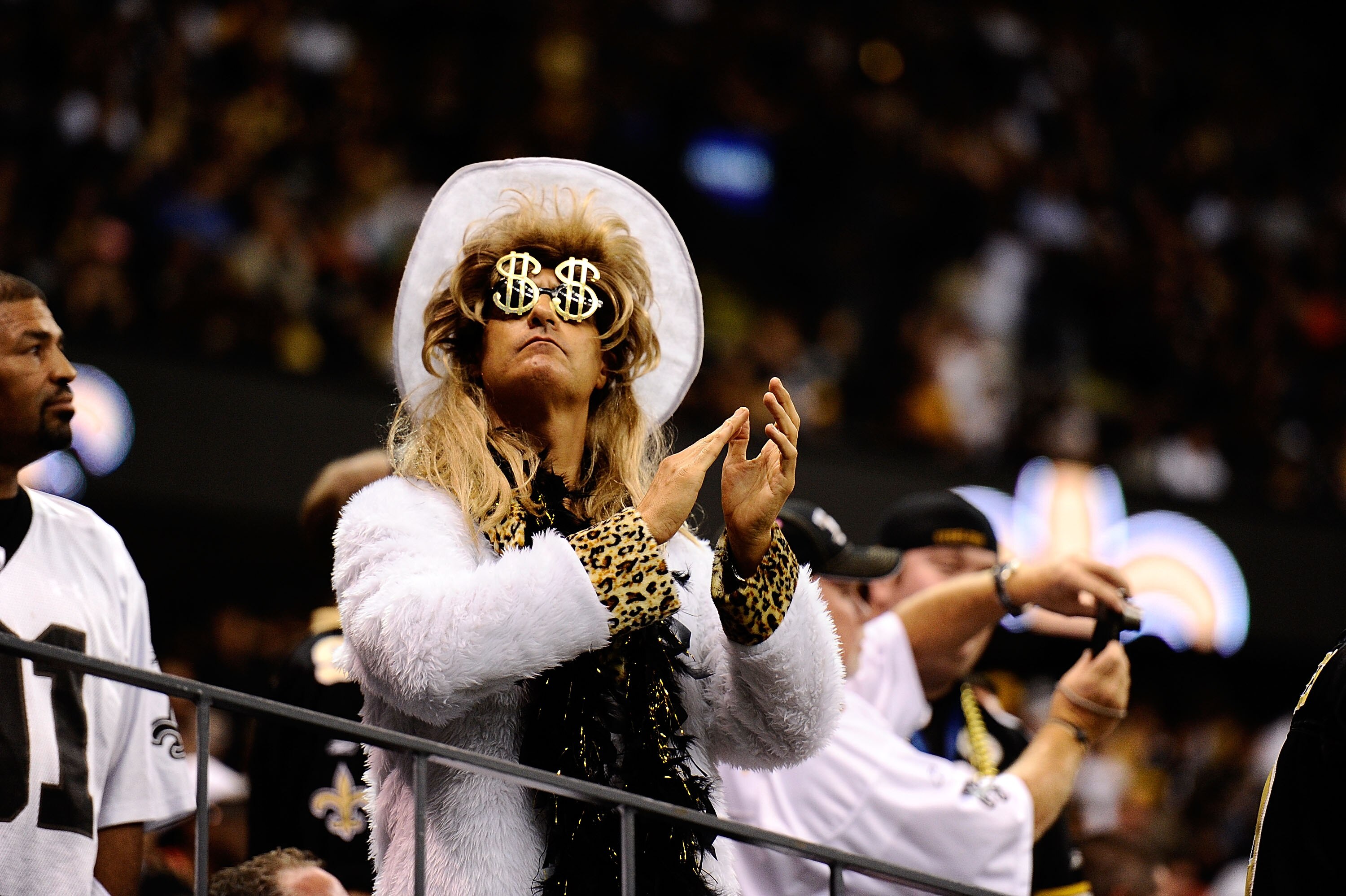 NEW ORLEANS - OCTOBER 31:  Fans dress in halloween costumes during the New Orleans Saints versus Pittsburgh Steelers game at Louisiana Superdome on October 31, 2010 in New Orleans, Louisiana.  The Saints won 20-10 over the Steelers.  (Photo by Karl Walter