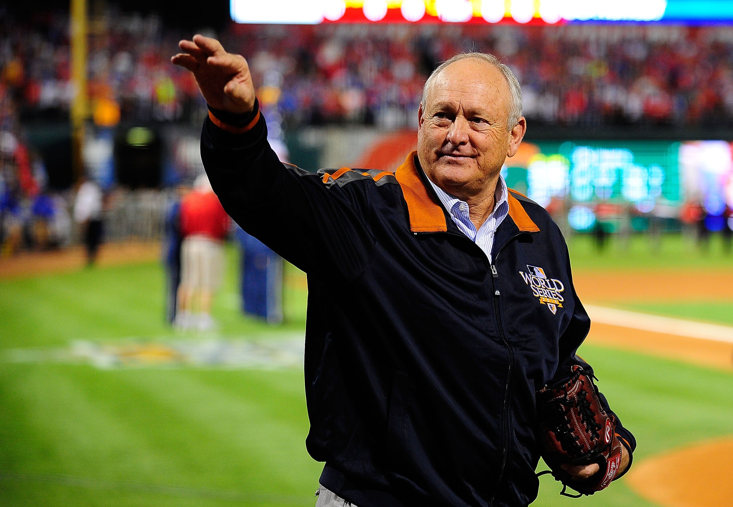 ARLINGTON, TX - OCTOBER 31: Hall of Famer and Team President Nolan Ryan of the Texas Rangers waves to the crowd before the Rangers take on the San Francisco Giants in Game Four of the 2010 MLB World Series at Rangers Ballpark in Arlington on October 31, ARLINGTON, TX - OCTOBER 31: Hall of Famer and Team President Nolan Ryan of the Texas Rangers waves to the crowd before the Rangers take on the San Francisco Giants in Game Four of the 2010 MLB World Series at Rangers Ballpark in Arlington on October 31,