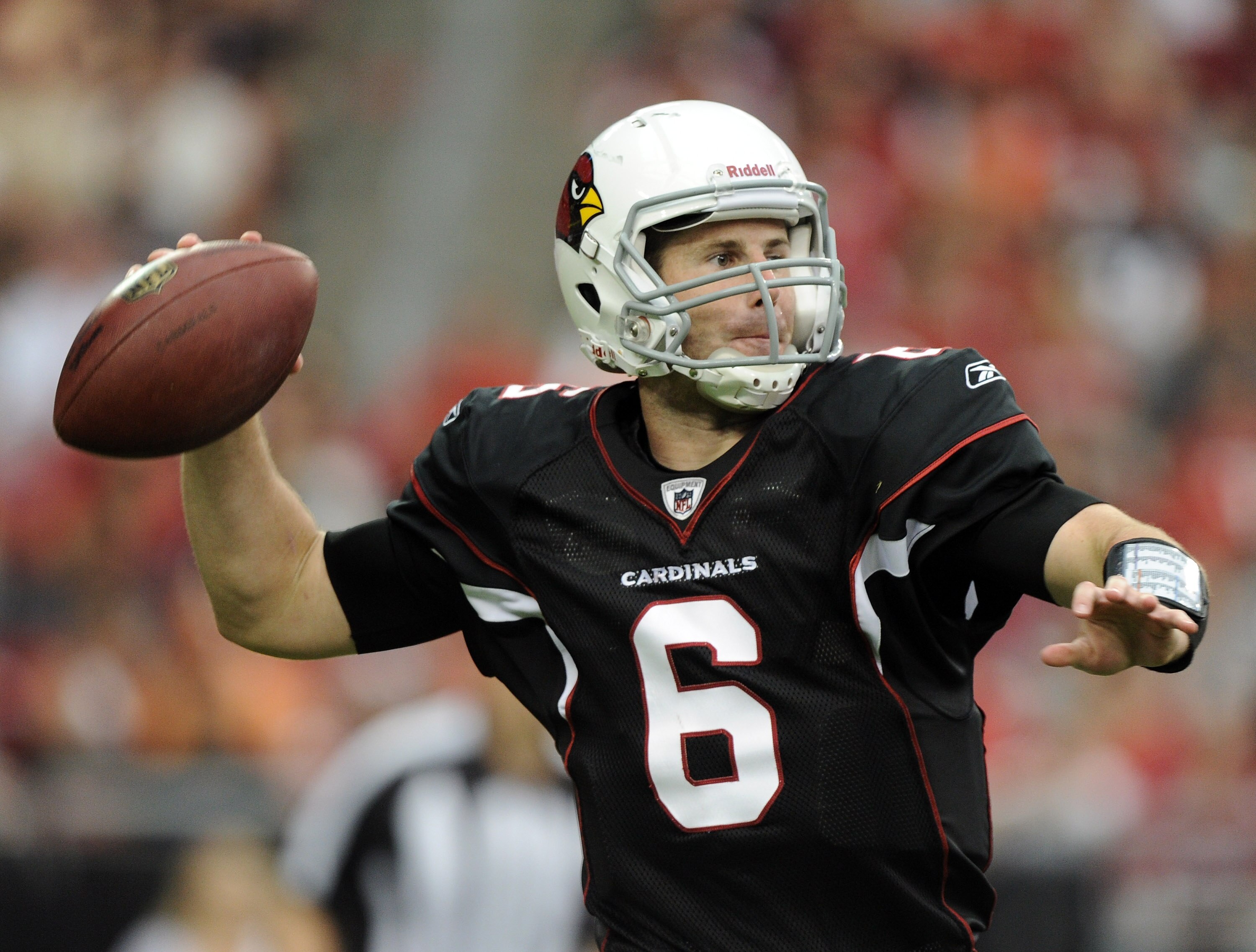 GLENDALE, AZ - OCTOBER 31:  Max Hall #6 of the Arizona Cardinals passes against the Tampa Bay Buccaneers during the second quarter at University of Phoenix Stadium on October 31, 2010 in Glendale, Arizona.  (Photo by Harry How/Getty Images)