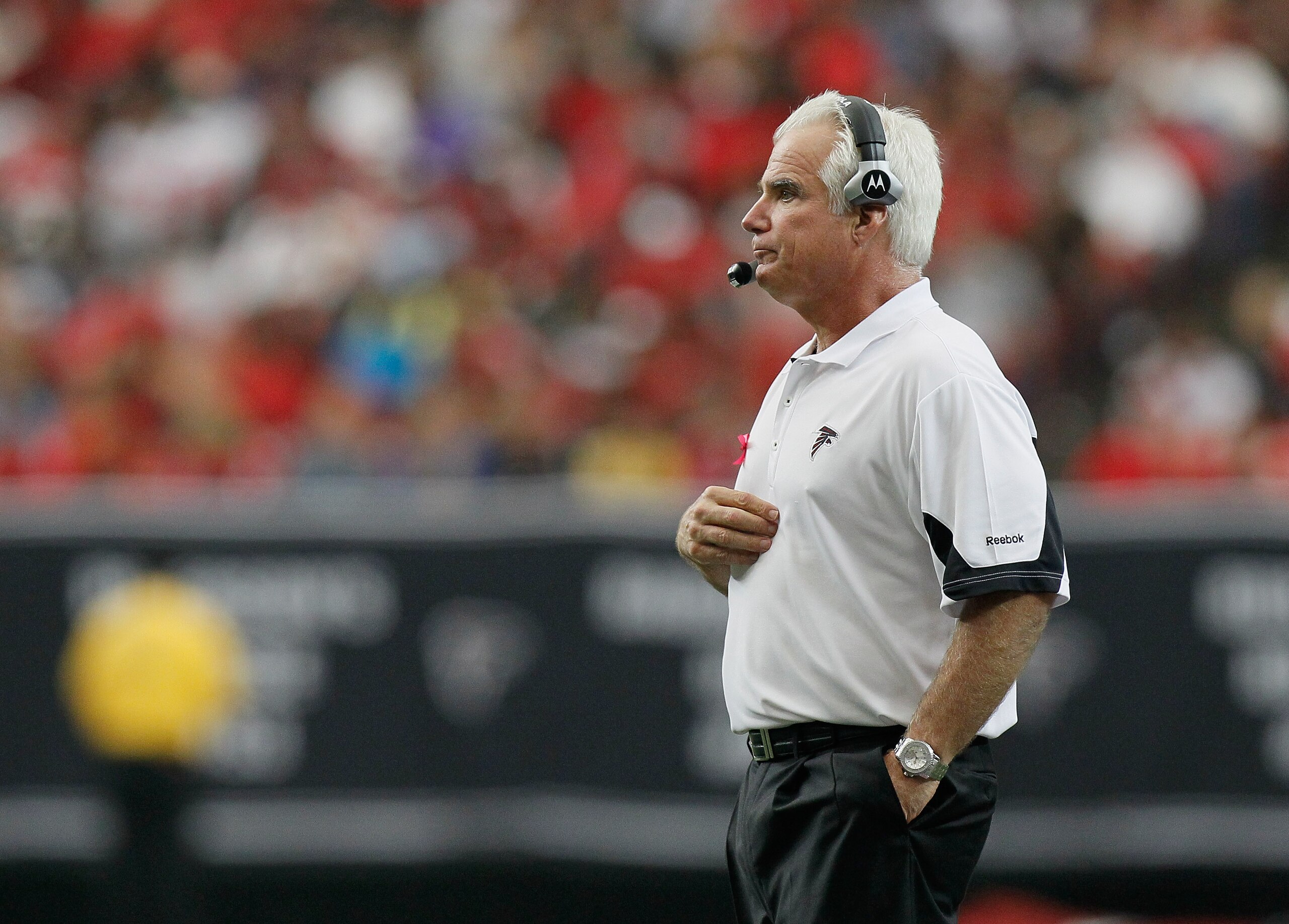 ATLANTA - OCTOBER 03:  Head coach Mike Smith of the Atlanta Falcons against the San Francisco 49ers at Georgia Dome on October 3, 2010 in Atlanta, Georgia.  (Photo by Kevin C. Cox/Getty Images)