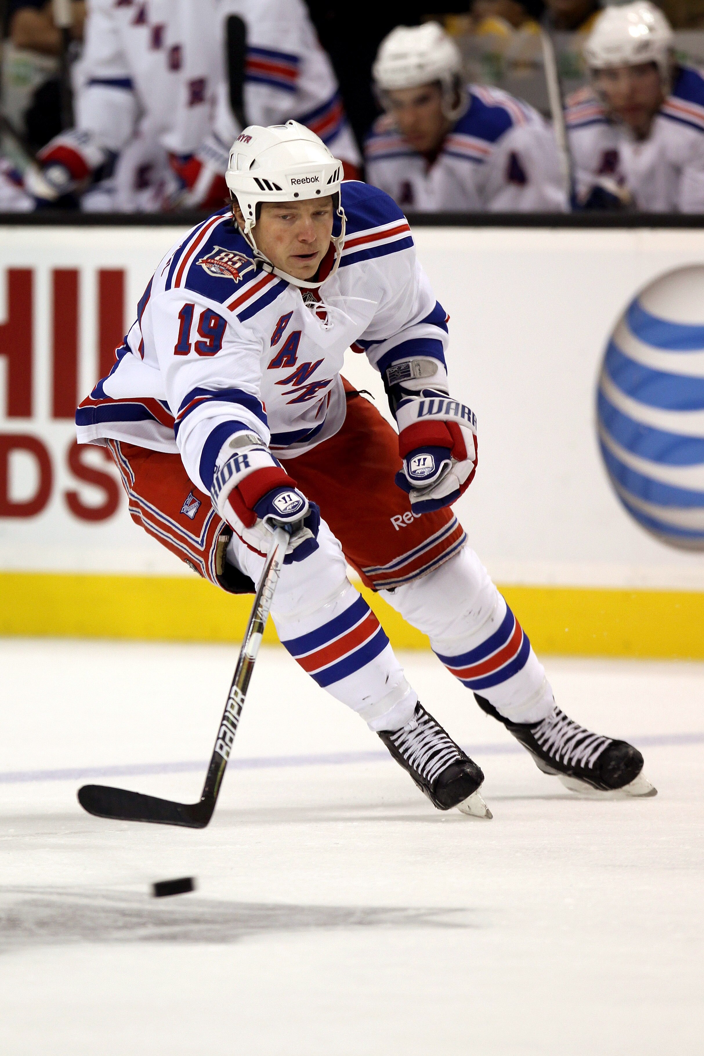 BOSTON - OCTOBER 23:  Ruslan Fedotenko #19 of the New York Rangers skates against the Boston Bruins at the TD Garden on October 23, 2010 in Boston, Massachusetts.  The Rangers won 3-2.  (Photo by Bruce Bennett/Getty Images)
