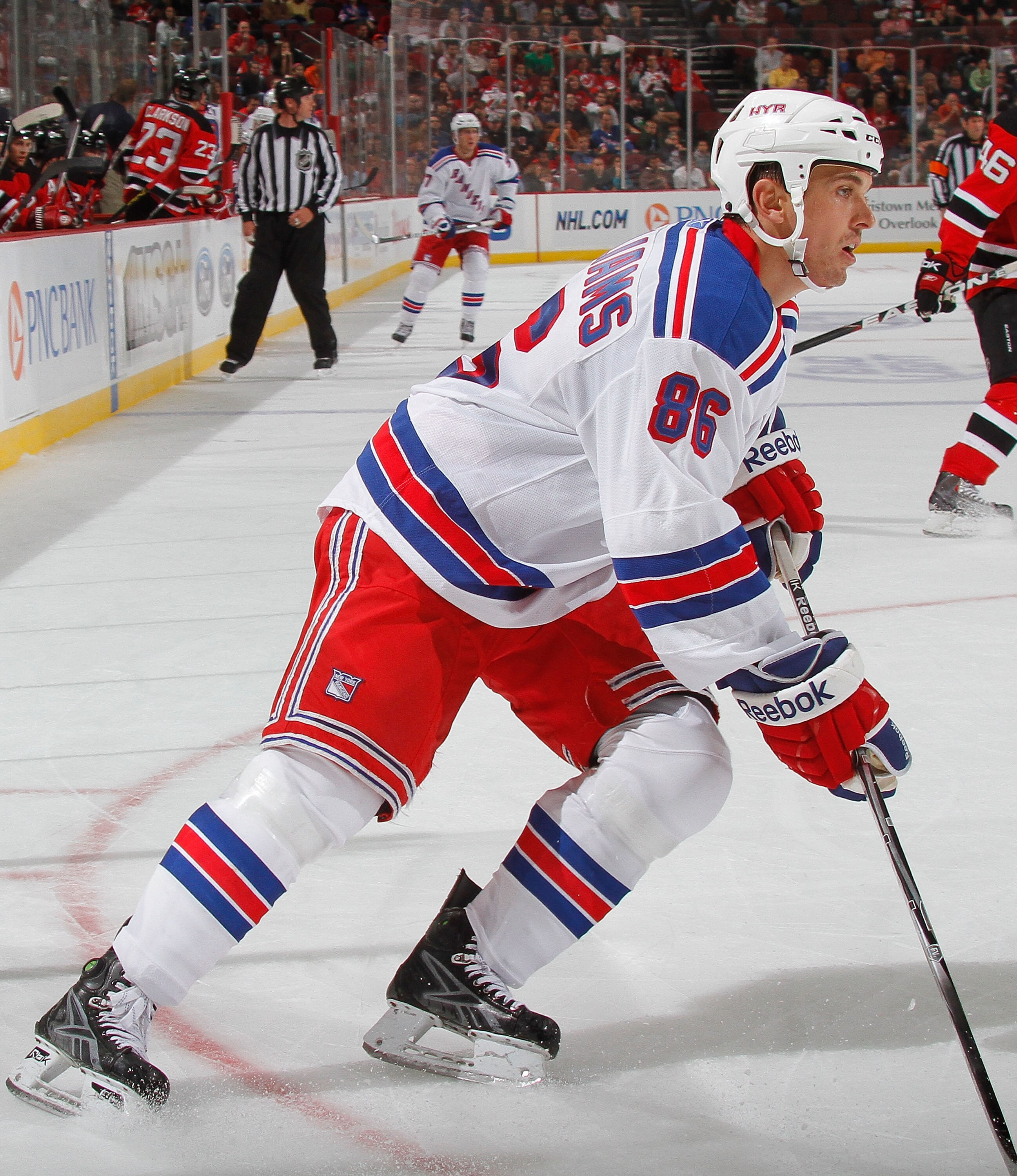 NEWARK, NJ - SEPTEMBER 25:  Jeremy Williams #86 of the New York Rangers during a preseason game against the New Jersey Devils at the Prudential Center on September 25, 2010 in Newark, New Jersey.  (Photo by Paul Bereswill/Getty Images)