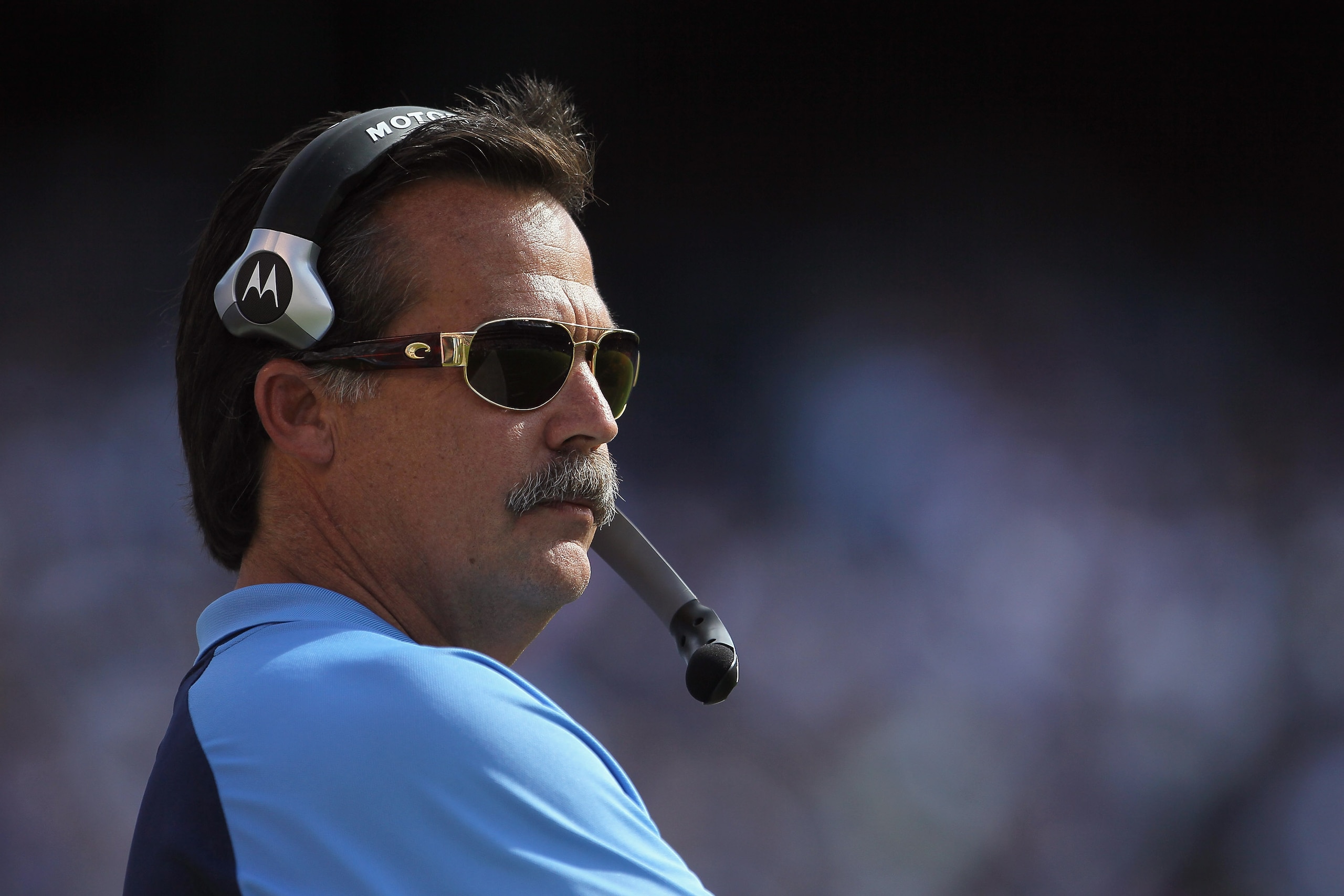 SAN DIEGO - OCTOBER 31:  Tennessee Titans head coach Jeff Fisher looks on from the sideline against the San Diego Chargers at Qualcomm Stadium on October 31, 2010 in San Diego, California. The Chargers defeated the Titans 33-25.  (Photo by Jeff Gross/Gett