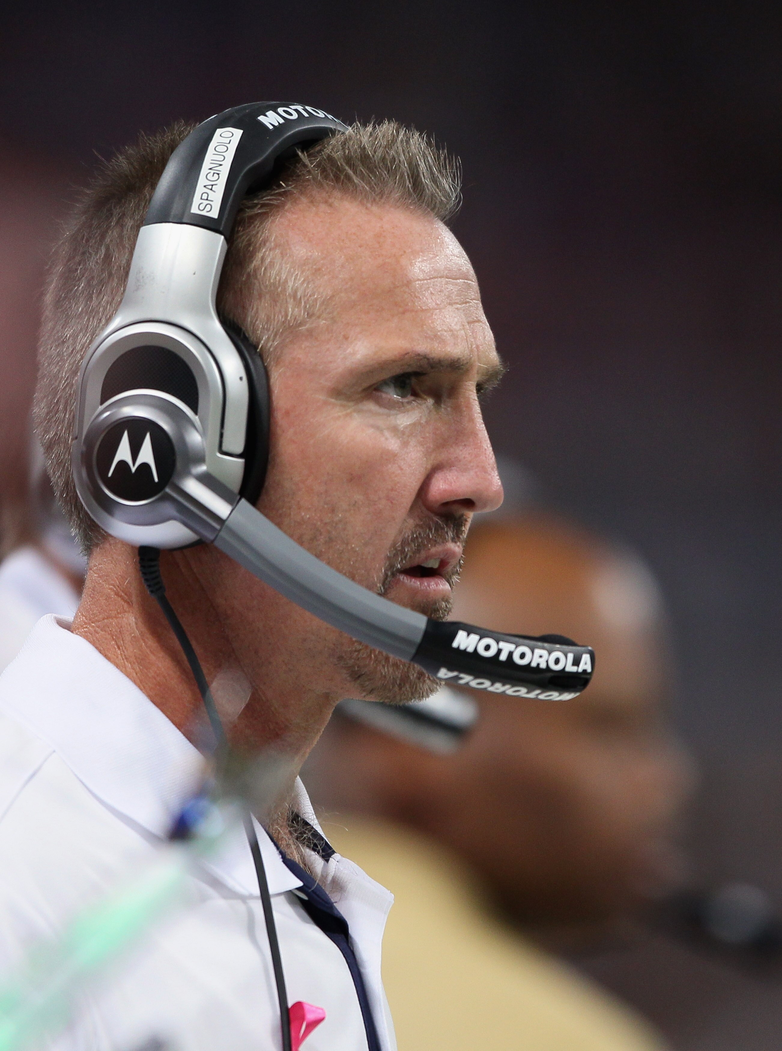 ST. LOUIS - OCTOBER 03:  Head coach Steve Spagnuolo of the St. Louis Rams looks on from the sideline in the fourth quarter against the Seattle Seahawks on October 3, 2010 at Edward Jones Dome in St. Louis, Missouri. The Rams defeated the Seahawks 20-3.  (