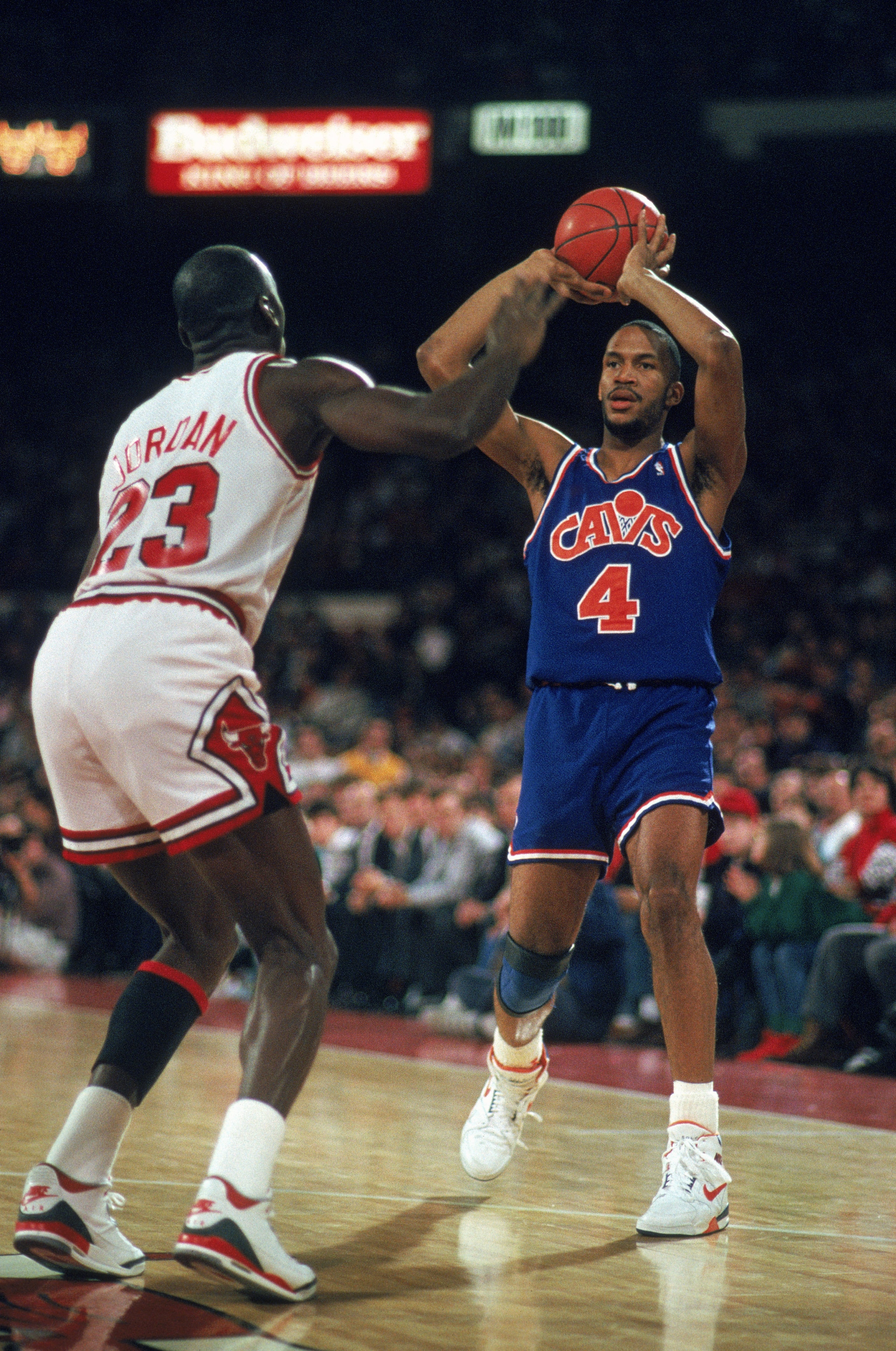 1989: Ron Harper of the Cleveland Cavaliers holds the ball as Michael Jordan plays defense in Chicago, Illinois during the 1988-1989 NBA season. Mandatory Credit: Jonathan Daniel/Getty Images 1989: Ron Harper of the Cleveland Cavaliers holds the ball as Michael Jordan plays defense in Chicago, Illinois during the 1988-1989 NBA season. Mandatory Credit: Jonathan Daniel/Getty Images