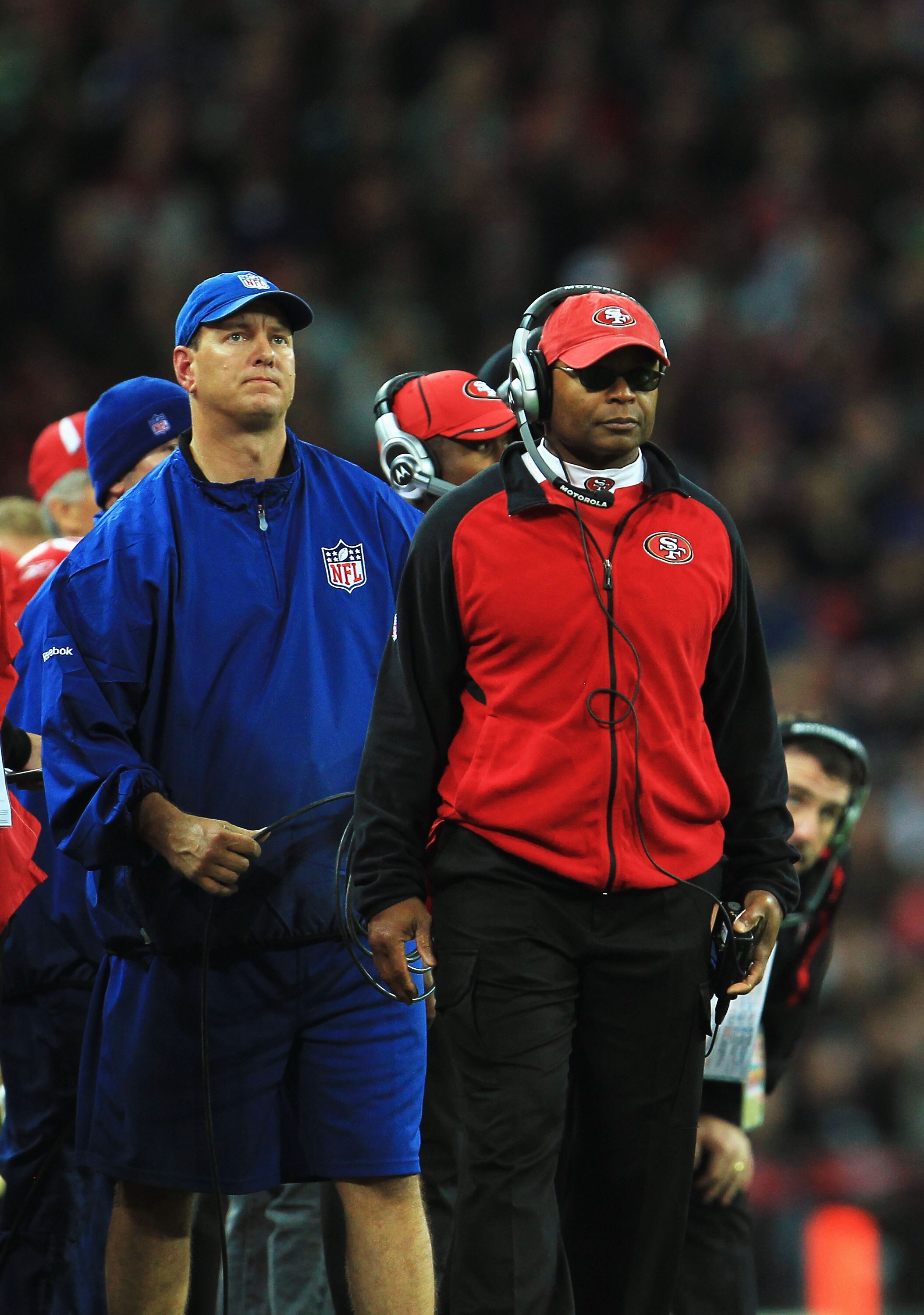 LONDON, ENGLAND - OCTOBER 31:  Mike Singletary head coach of San Francisco 49ers looks on during the NFL International Series match between Denver Broncos and San Francisco 49ers at Wembley Stadium on October 31, 2010 in London, England. This is the fourt