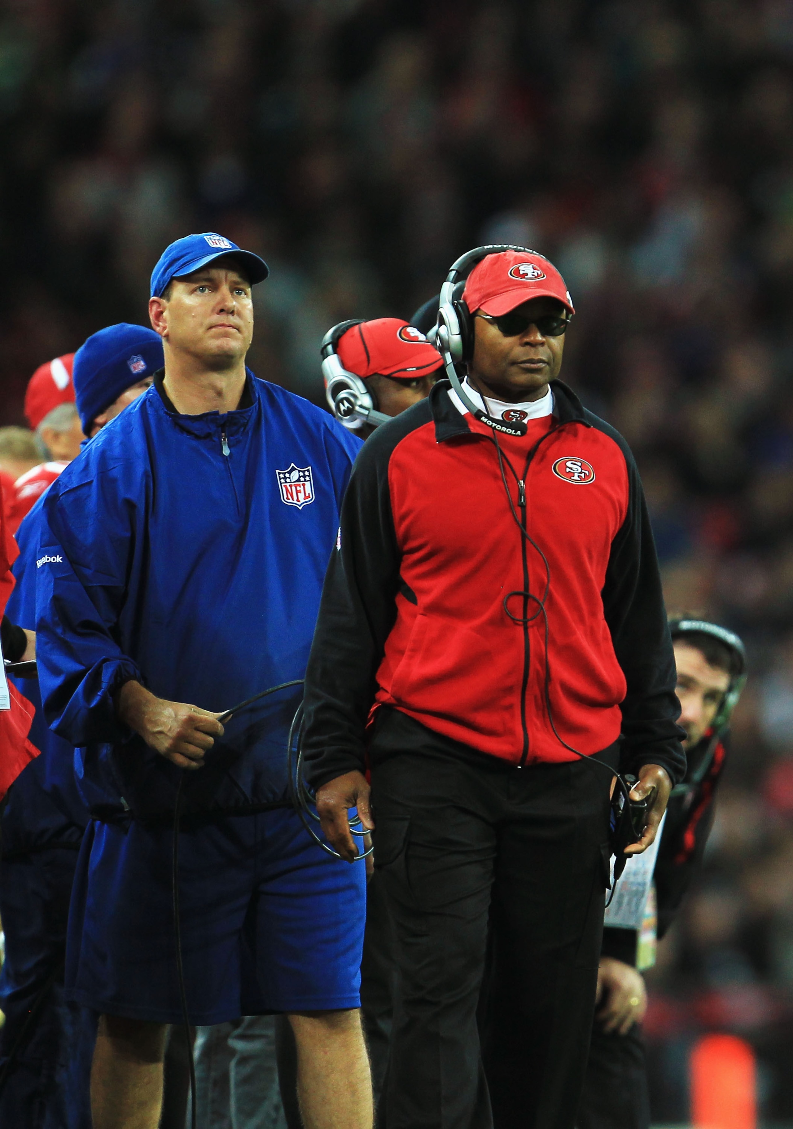 LONDON, ENGLAND - OCTOBER 31:  Mike Singletary head coach of San Francisco 49ers looks on during the NFL International Series match between Denver Broncos and San Francisco 49ers at Wembley Stadium on October 31, 2010 in London, England. This is the fourt