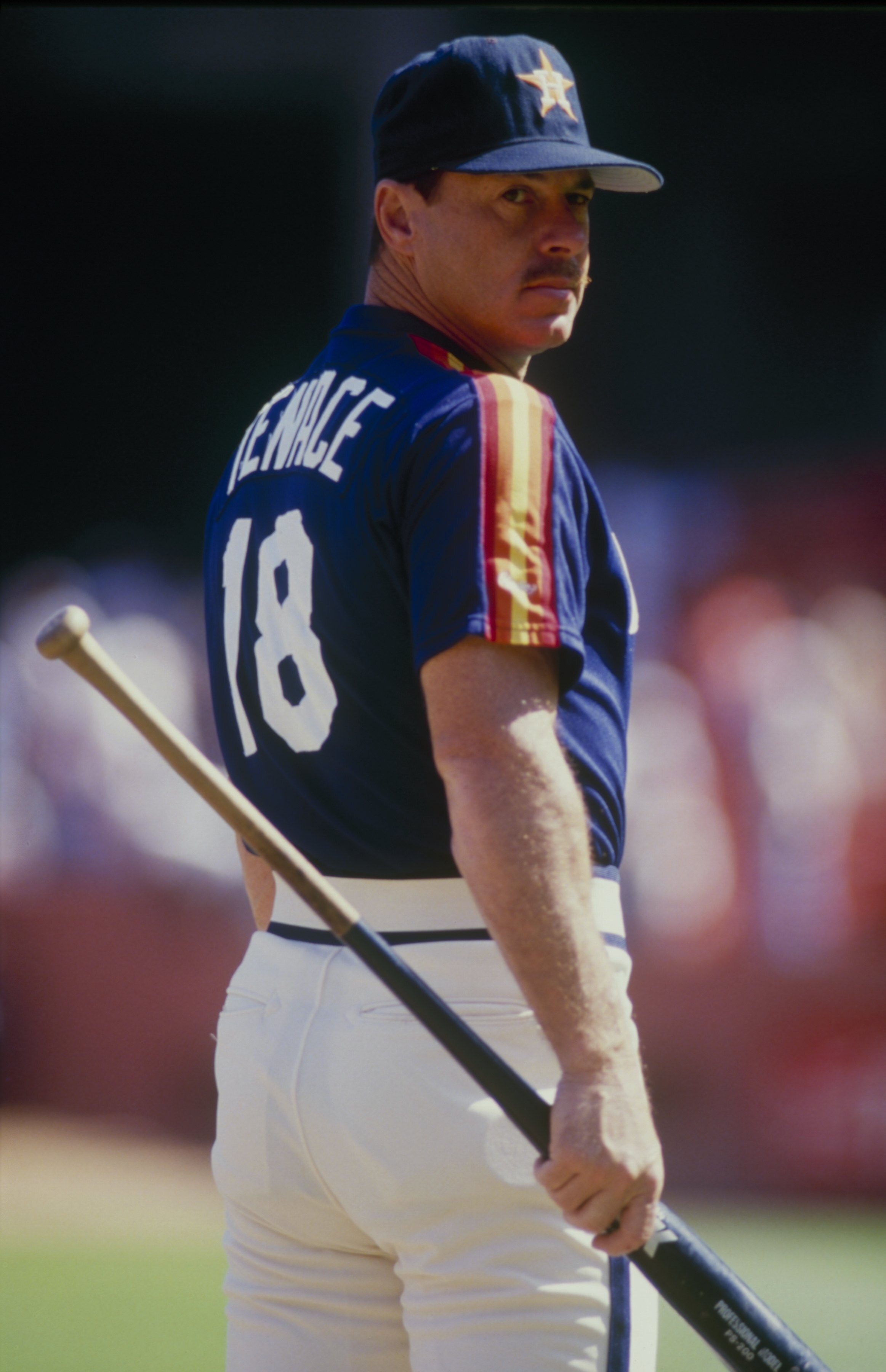 1987 - Gene Tenace #18 of the Houston Astros poses with his bat before a 1987 season game. (Photo by: Otto Greule Jr/Getty Images)